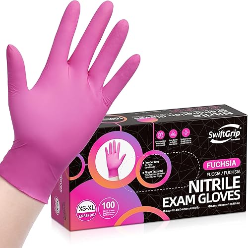 SwiftGrip Pink Gloves Powder-Free Nitrile Gloves, 100ct Box - 3-Mil, Gloves Disposable Latex Free, for Kitchen, Cleaning, Estheticians, Hair Stylist
