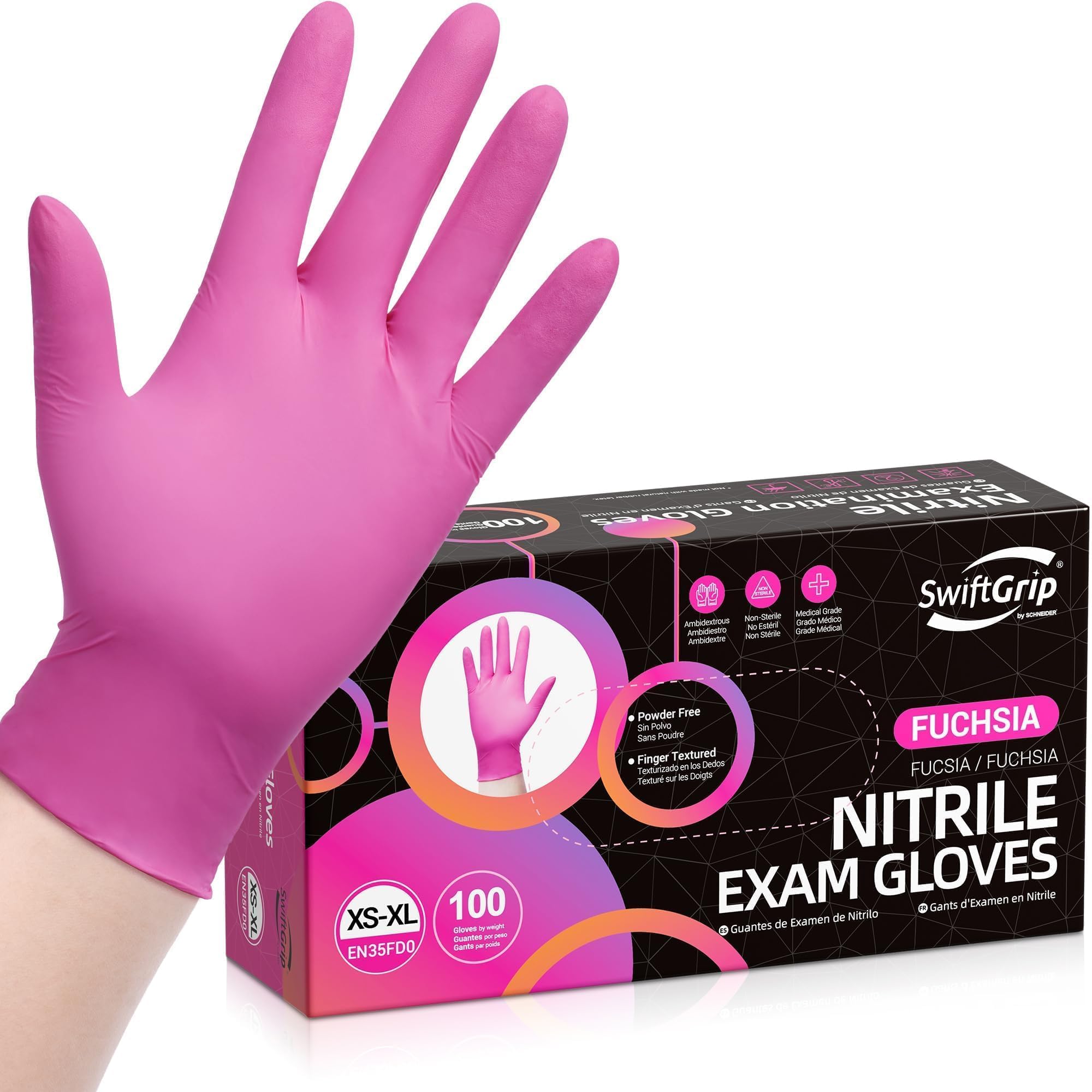 SwiftGrip Pink Gloves Powder-Free Nitrile Gloves, 100ct Box - 3-Mil, Gloves Disposable Latex Free, for Kitchen, Cleaning, Estheticians, Hair Stylist