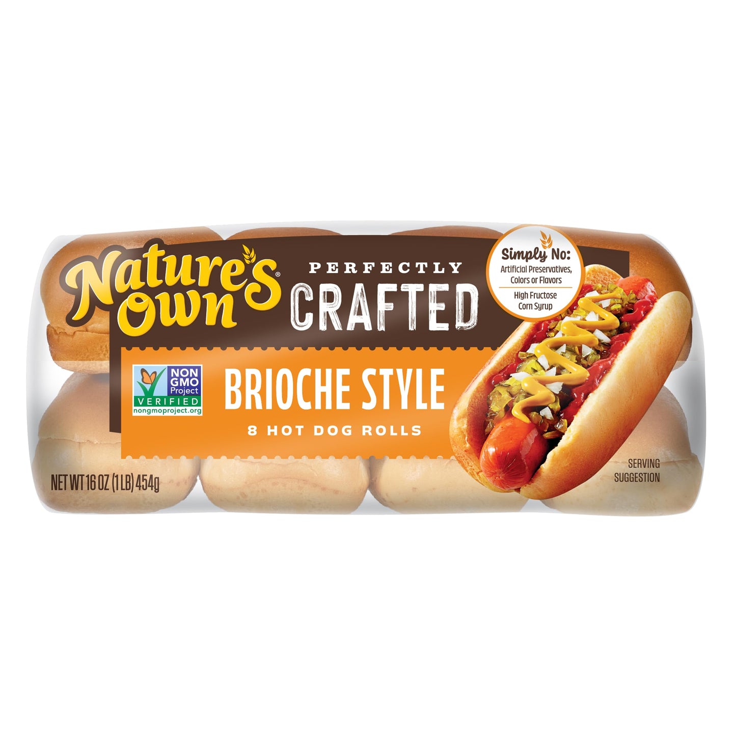 Nature's Own Perfectly Crafted Brioche Style Hot Dog Rolls, Non-GMO Hot Dog Buns, 8 Count