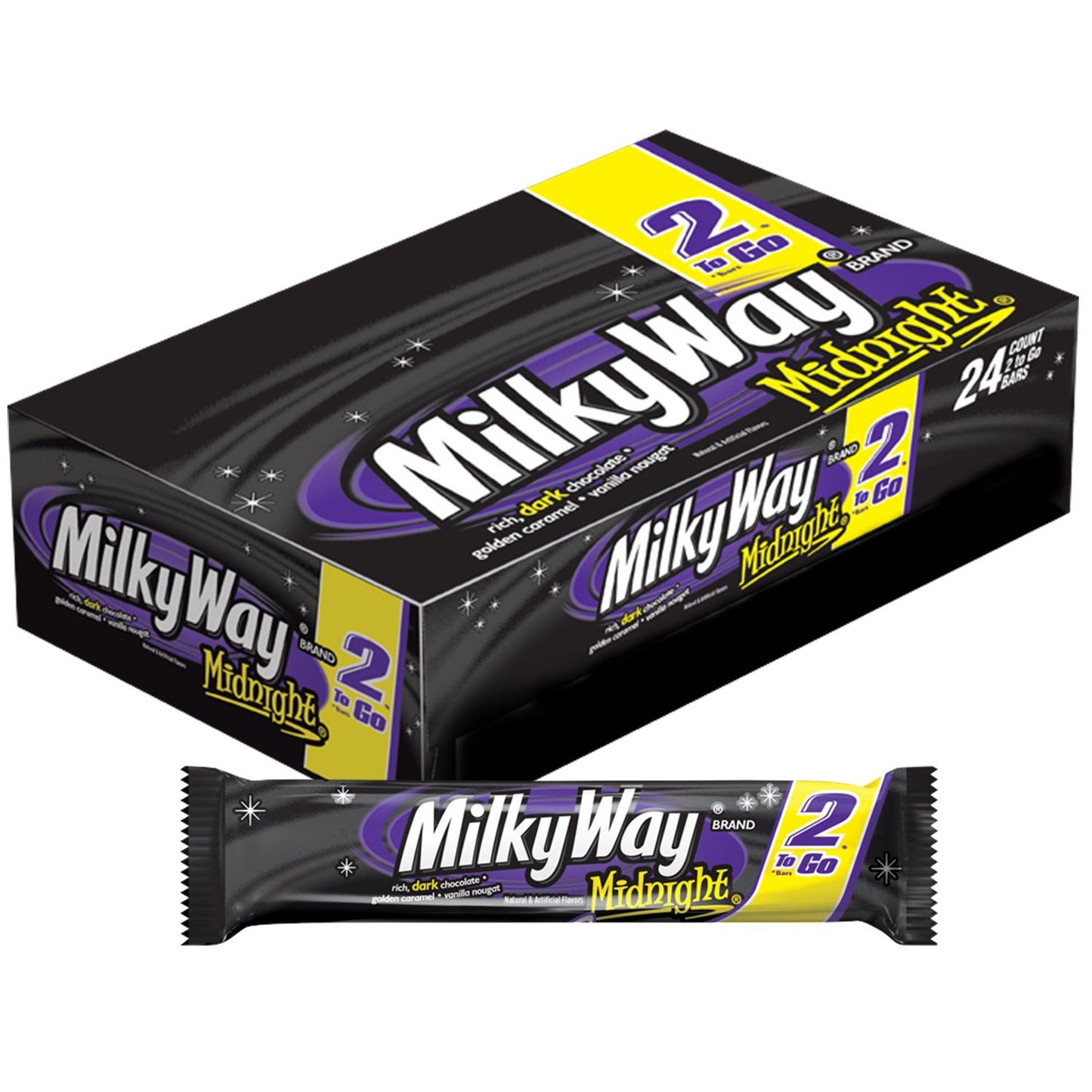 MILKY WAY Candy Bars, Midnight Dark Chocolate Candy Bars, Sharing Size, 2.83-Ounce, 24-Count Box,