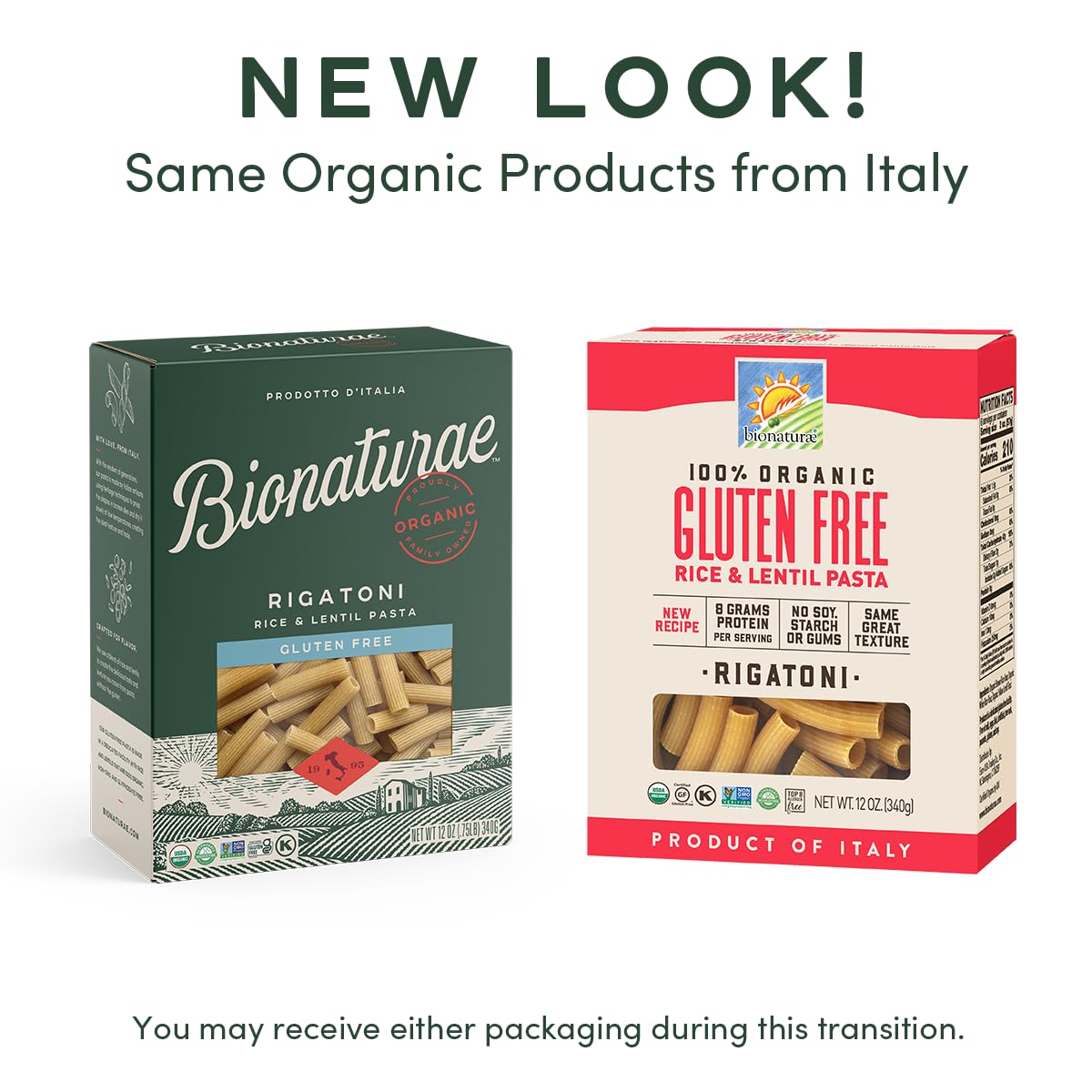 Bionaturae Rigatoni Pasta Noodles - Gluten Free Rigatoni Pasta Organic, Rice & Lentil Pasta, Kosher, High Protein, Non-GMO, Gluten Free Pasta Organic