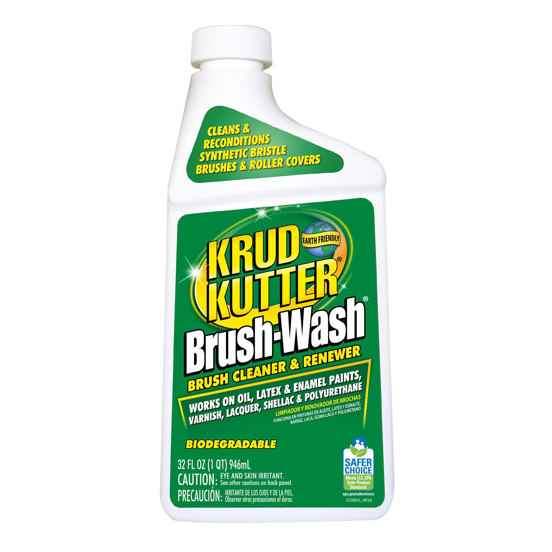 Krud Kutter Brush-Wash Cleaner and Renewer, 32 oz, Paint Brush Cleaner for Latex and Oil Based Paint, Restores Brushes and Rollers, Removes Paint