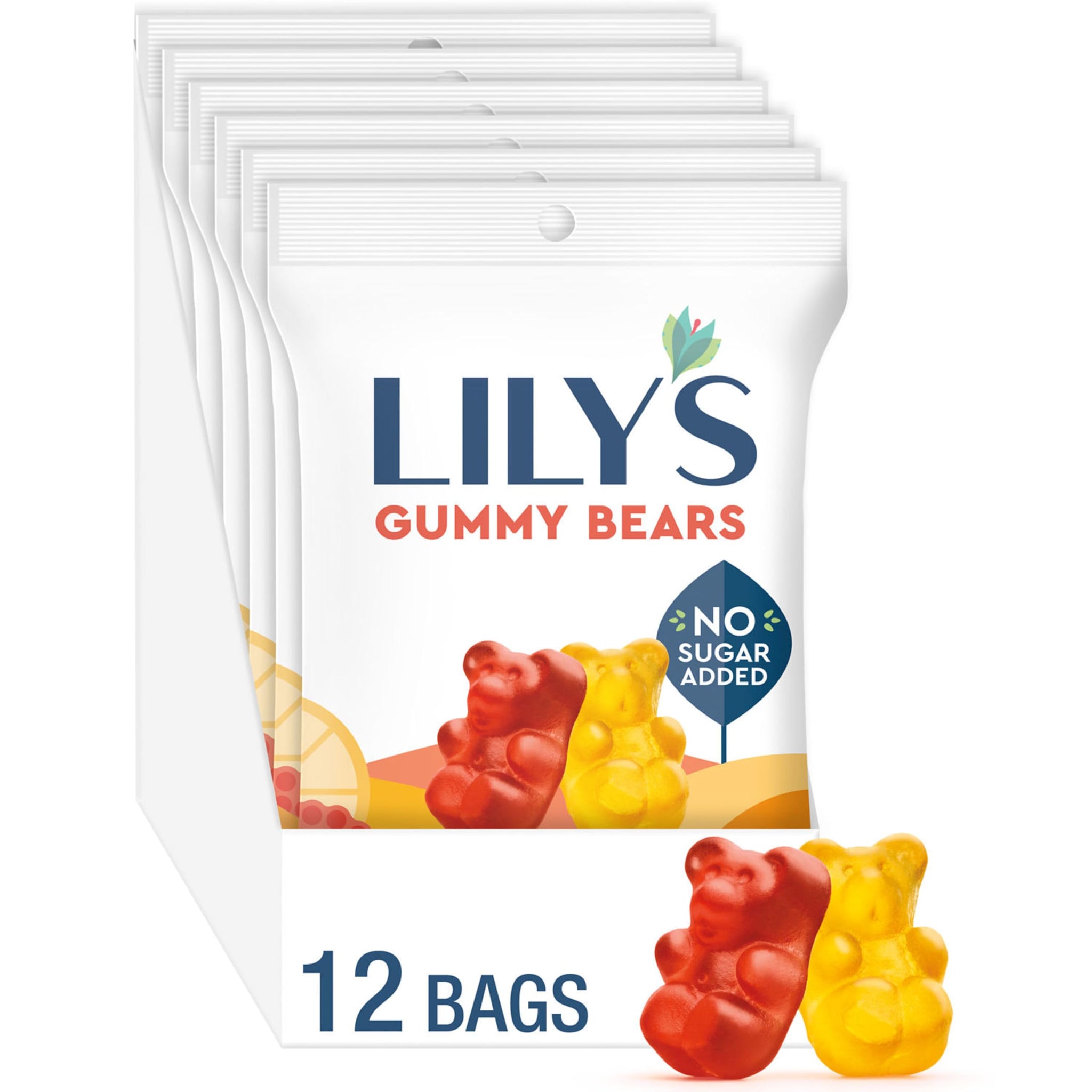 LILY'S Assorted Fruit Flavored No Sugar Added, Gummy Bears Bags, 1.8 oz (12 Count)