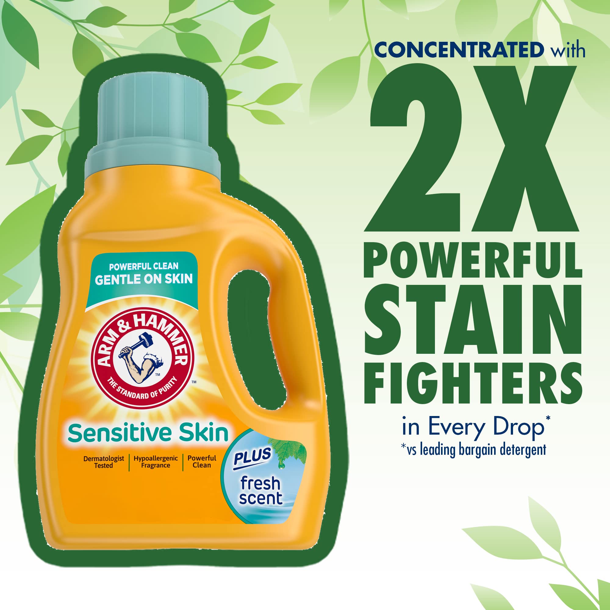 ARM & HAMMER Sensitive Skin Laundry Detergent with Hypoallergenic Fragrance, Fresh Scent Liquid Laundry Detergent, 144.5 Fl Oz Bottle