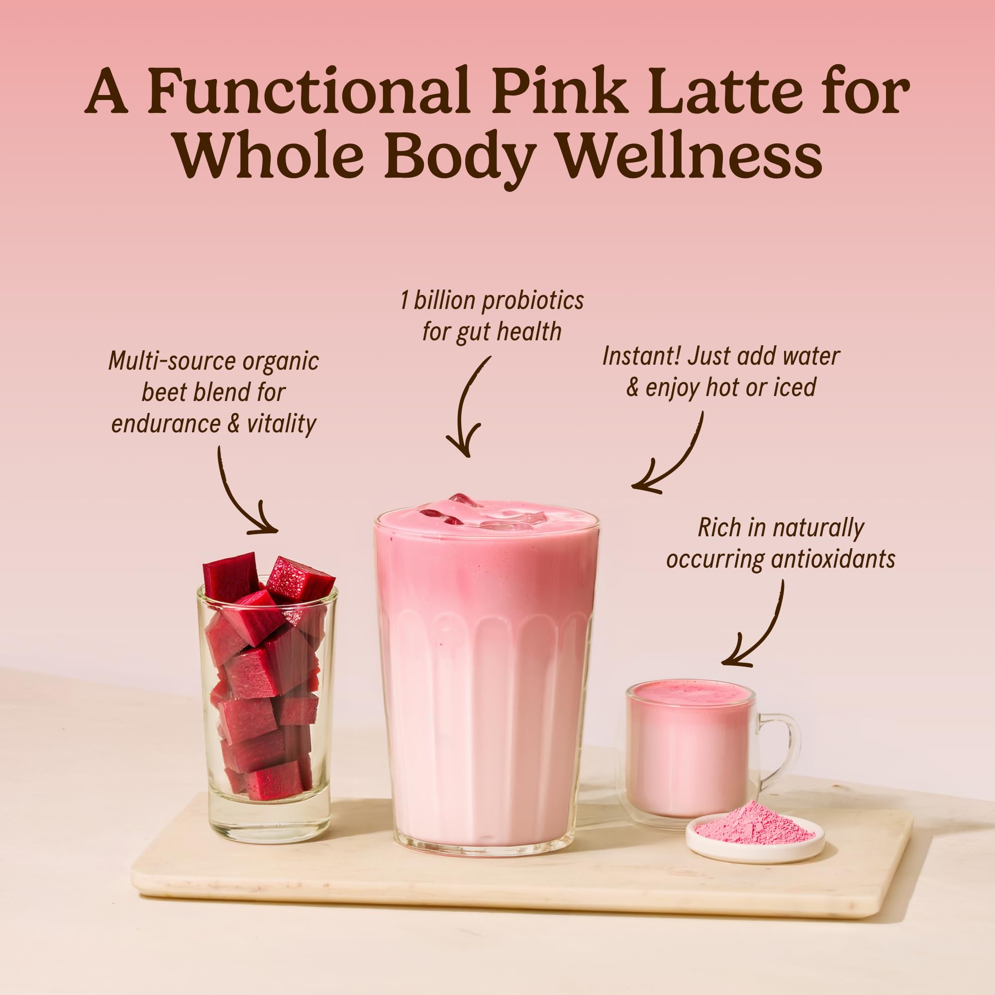 Organic Traditions Superfood Beetroot Latte, Fermented With Beet Root Extract, Beets Powder With Coconut Milk And Ginger, Instant Pink Drink Blend