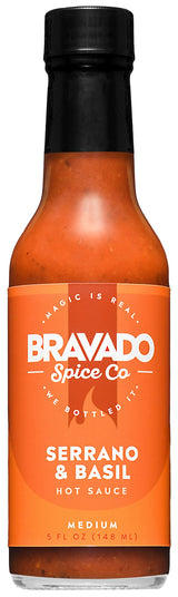 Serrano And Basil Hot Sauce By Bravado Spice Gluten Free, Vegan, Low Carb, Paleo Hot Sauce All Natural 5 oz Hot Sauce Bottle Award Winning Gourmet Hot