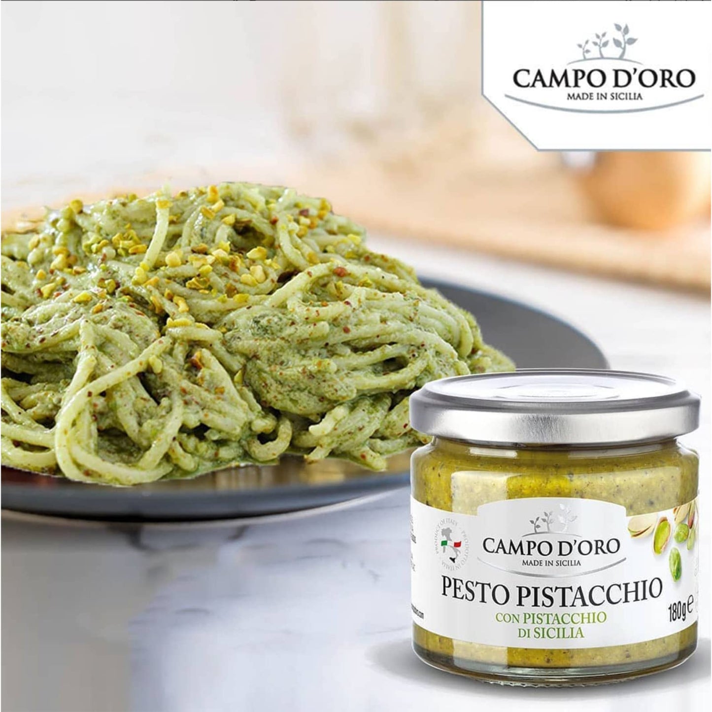 CAMPO D'ORO - Pistachio Pesto, Unsweetened, Paste, Sicilian Pesto, 6.35 oz