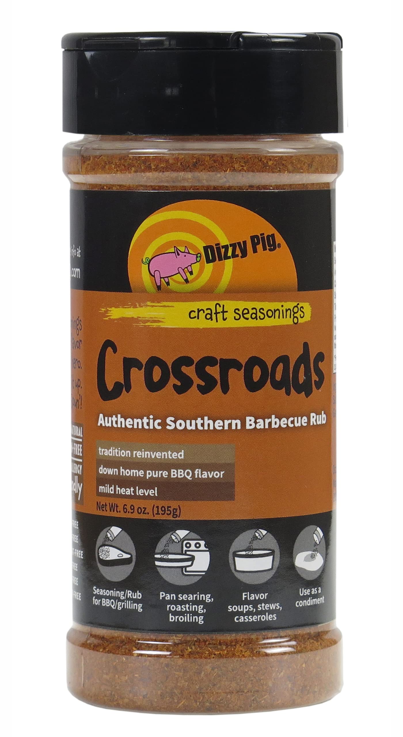 Dizzy Pig Crossroads Authentic Southern Barbecue Seasoning Rub (8oz Shaker) - Seasons 30+lbs of Food - Hand Made in the USA - MSG Free, Gluten Free