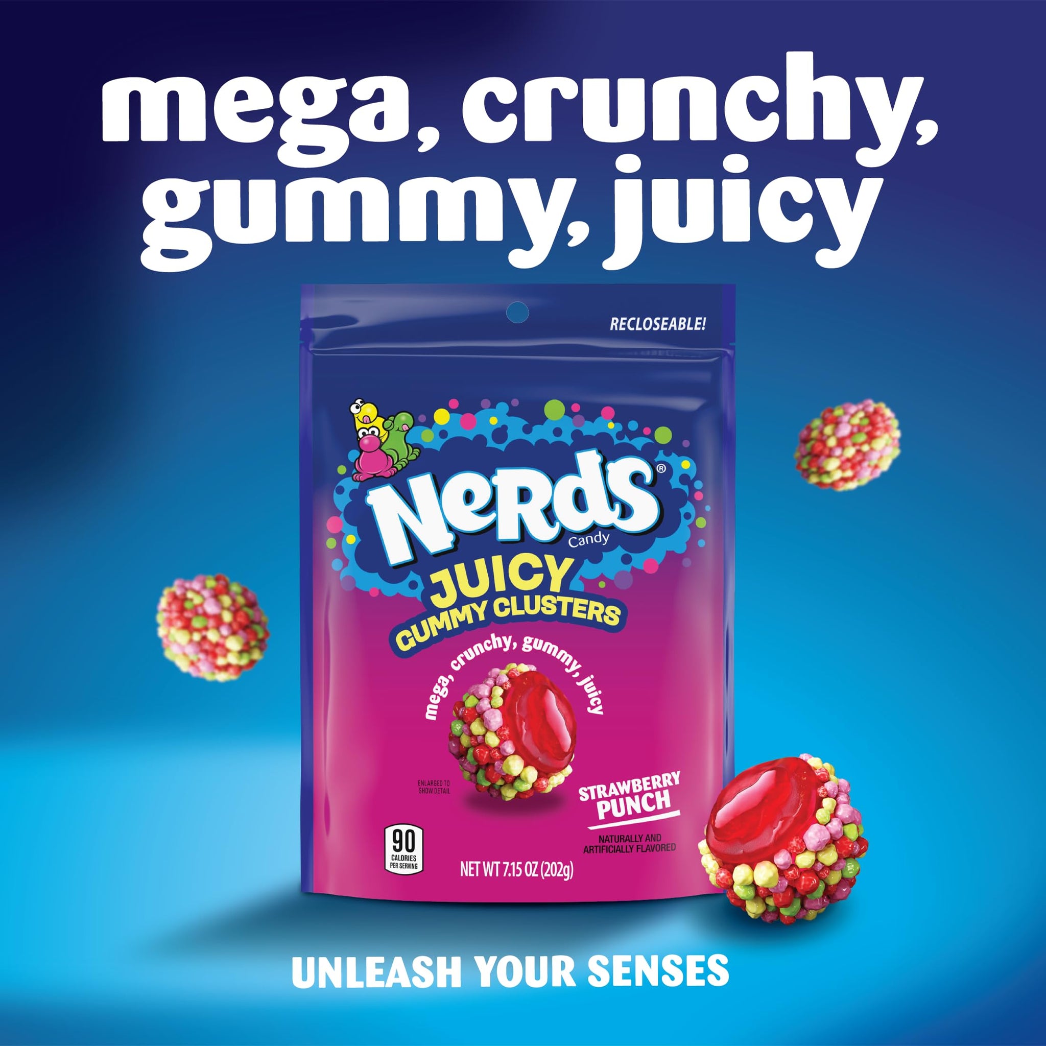 Nerds, Juicy Gummy Clusters, Strawberry Punch, Juicy and Gummy Candy, 1 Stand up Bag, for Snacking and Sharing, 7.2 Ounce