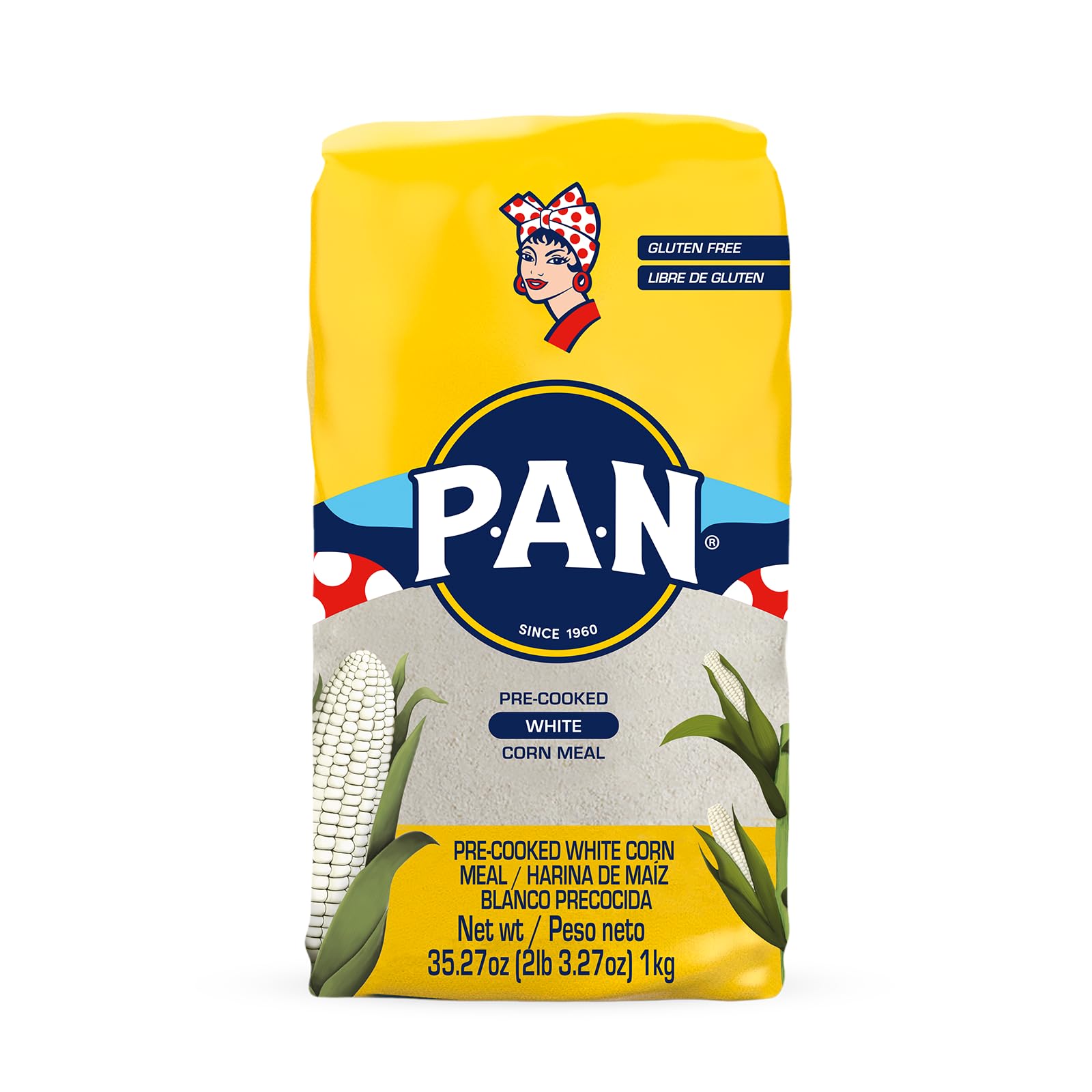 P.A.N. White Corn Meal - Pre-cooked Gluten Free and Kosher Flour for Arepas (2 lb 3.27 Oz / Pack of 1)