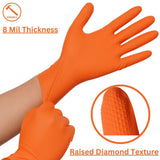 MEDPRAYER Industrial Orange Nitrile Gloves - Disposable Rubber Gloves 8 Mil - Raised Diamond Texture, Latex & Powder Free - Size Small, Pack of 100