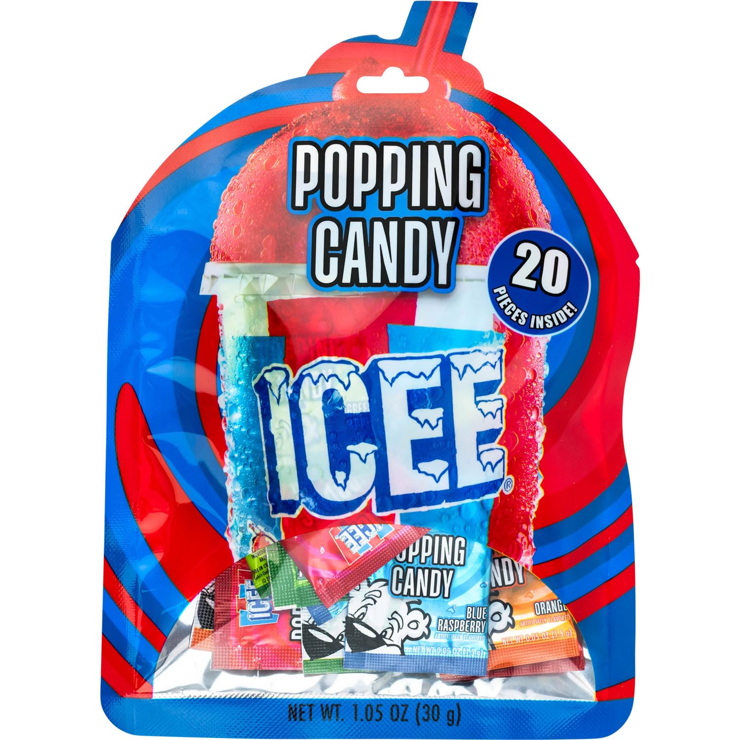 Popping Candy Party Pack, 4 Flavors: Blue Raspberry, Red Cherry, Green Apple, Orange, 1.05 oz, (Pack of 20)