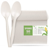 Gezond Compostable Spoons 50 Pack 6.7 Inch Disposable Spoons No Plastic Biodegradable Cutlery Set Heavy-duty for Party Wedding Camping Office Picnic