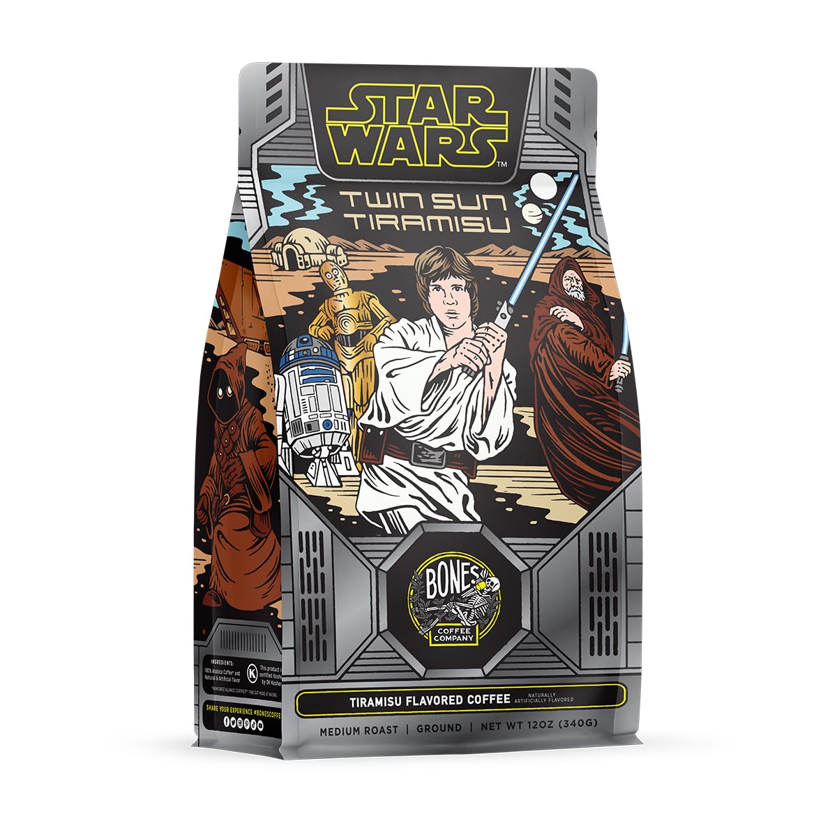 Bones Coffee Company Star Wars Twin Sun Tiramisu Flavored Coffee, Medium Roast Low Acid Arabica Beans Compatible with Auto drip and French Press