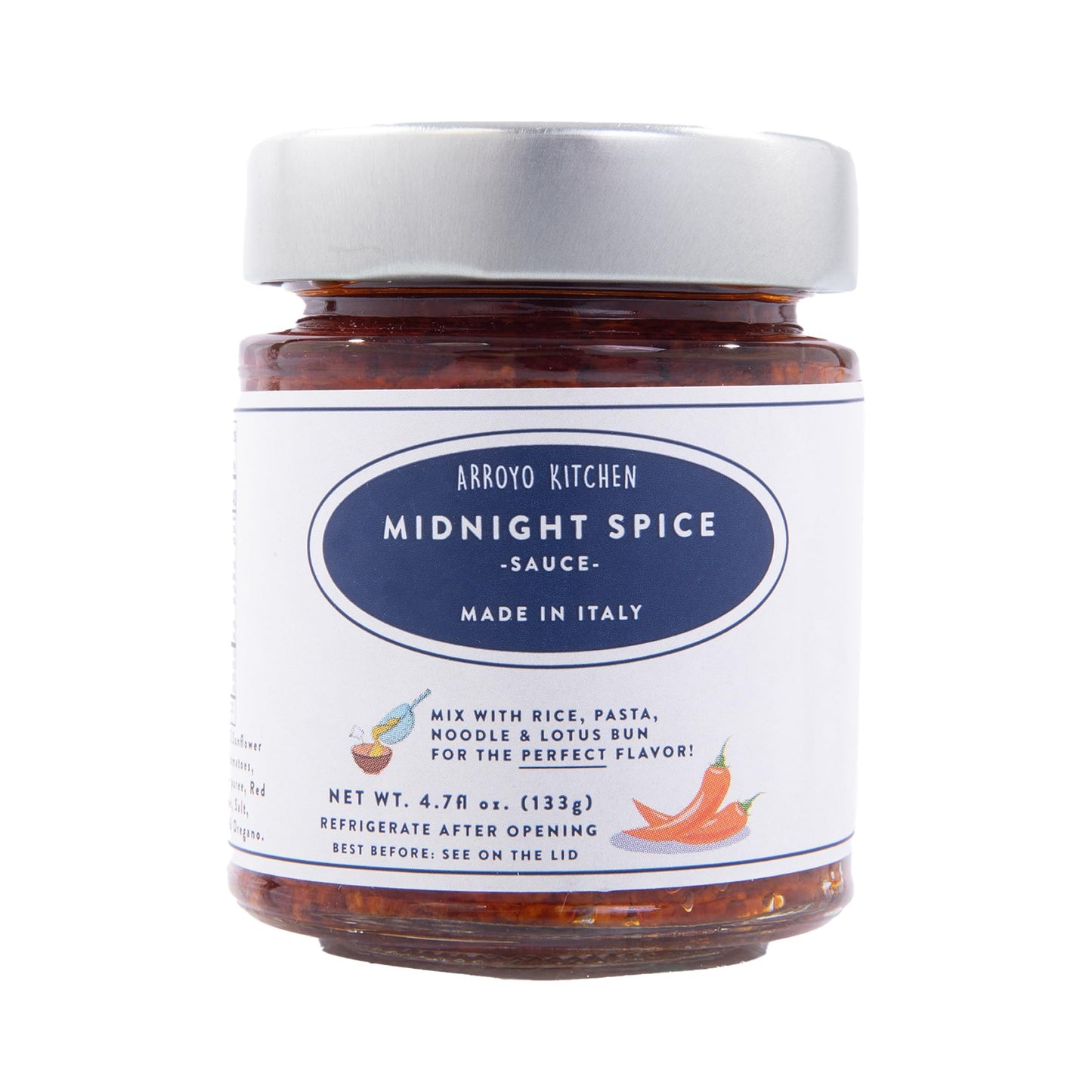 Arroyo Kitchen Midnight Spice Sauce, Made in Italy, Oil Blend of Sundried Tomato, Garlic & Italian Spices, All Natural, Preservative Free, Clean