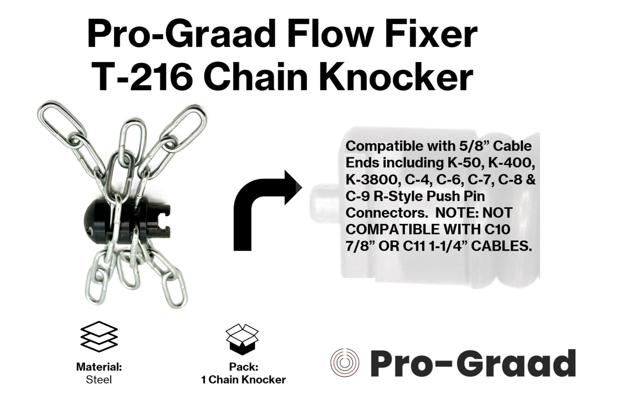 Pro-Graad FlowFixer T-216 2" Chain Knocker Drain Cleaning Head | Heavy Scale Removal | Compatible Fit RIDGID K-50 K-400 K-3800 | C-4 C-6 C-7 C-8 C-9