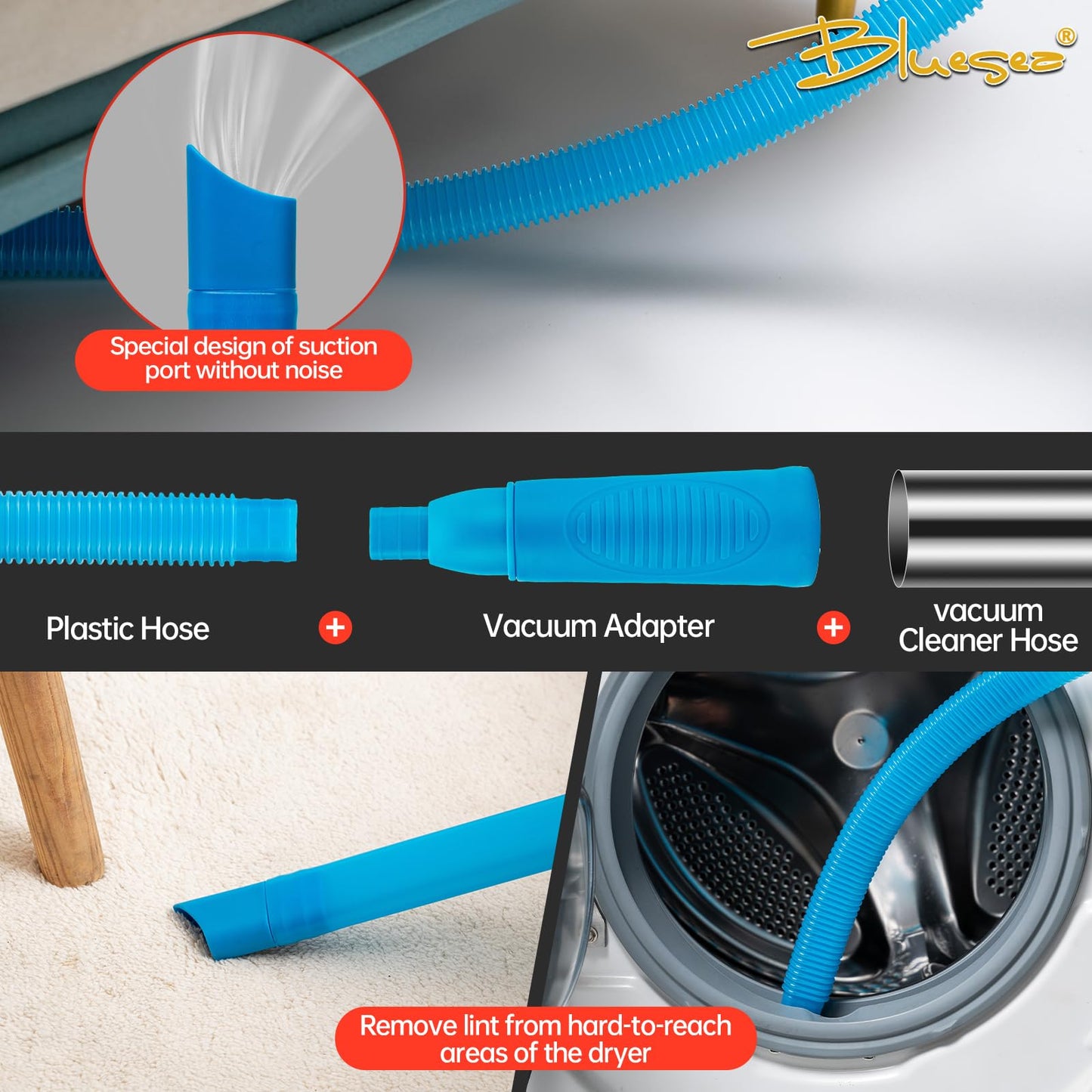 BLuesea Dryer Vent Cleaner Kit, 15-Piece Ultimate Dryer Cleaning Kit Include 30 Feet Dryer Vent Brush, Upgrade Noiseless Dryer Lint Vacuum Attachment