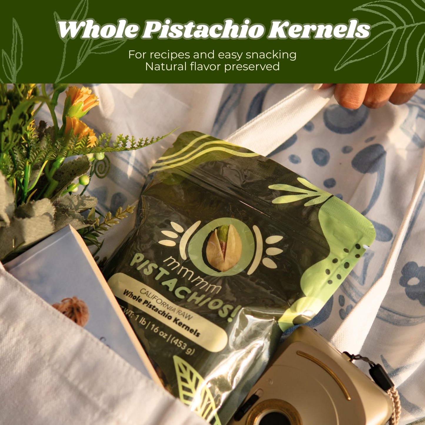 mmmm Pistachios! Raw Whole Pistachio Kernels No Shell Unsalted, 1 Pound (16 oz) | California Grown Freshly Harvested Pasteurized | Vegan Gluten Free