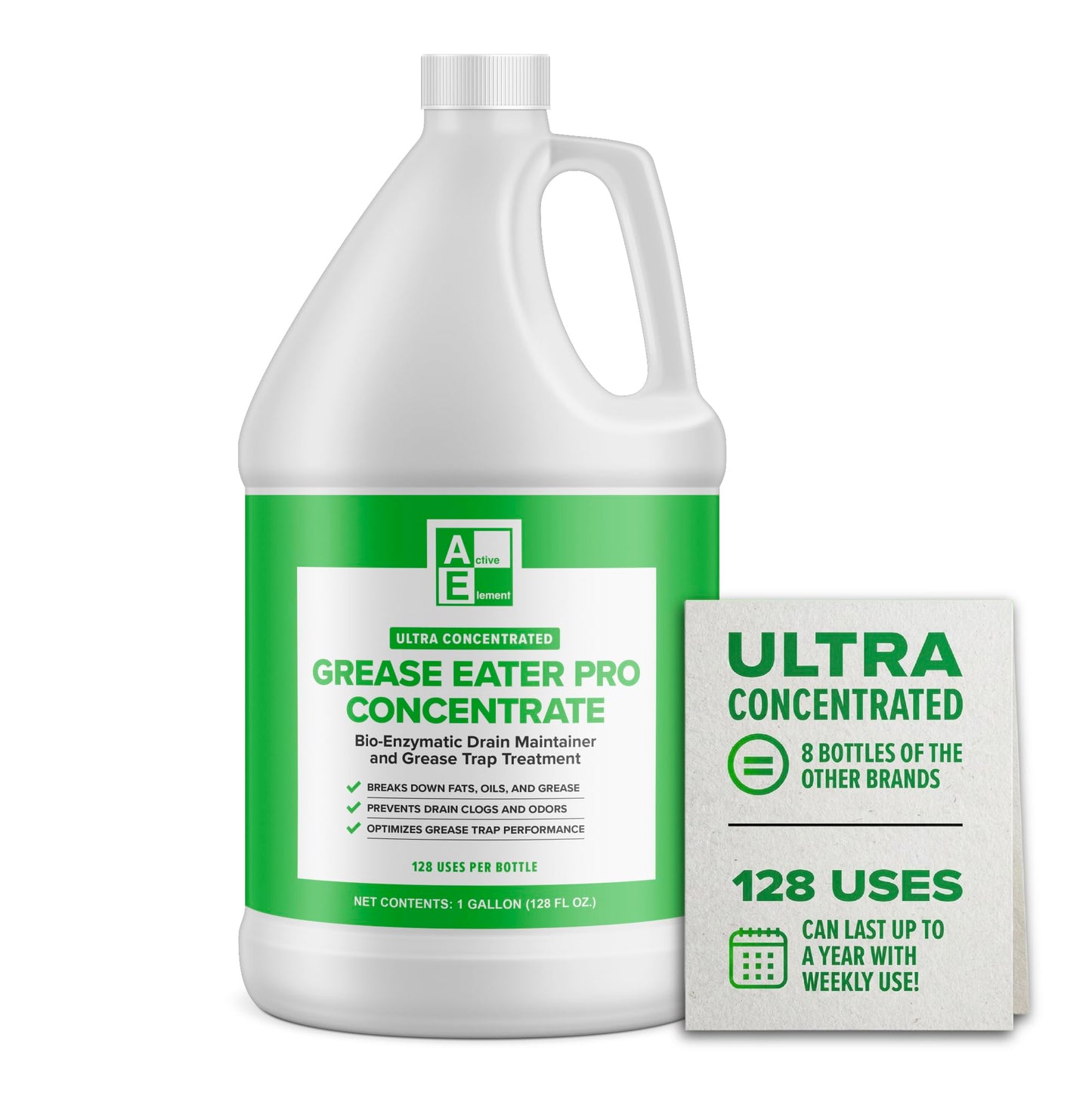 Grease Eater Pro Concentrate 1 Gallon (128 Uses) - Enzyme Grease Trap Treatment & Drain Maintainer, Grease Trap Cleaner for Odor Control & FOG