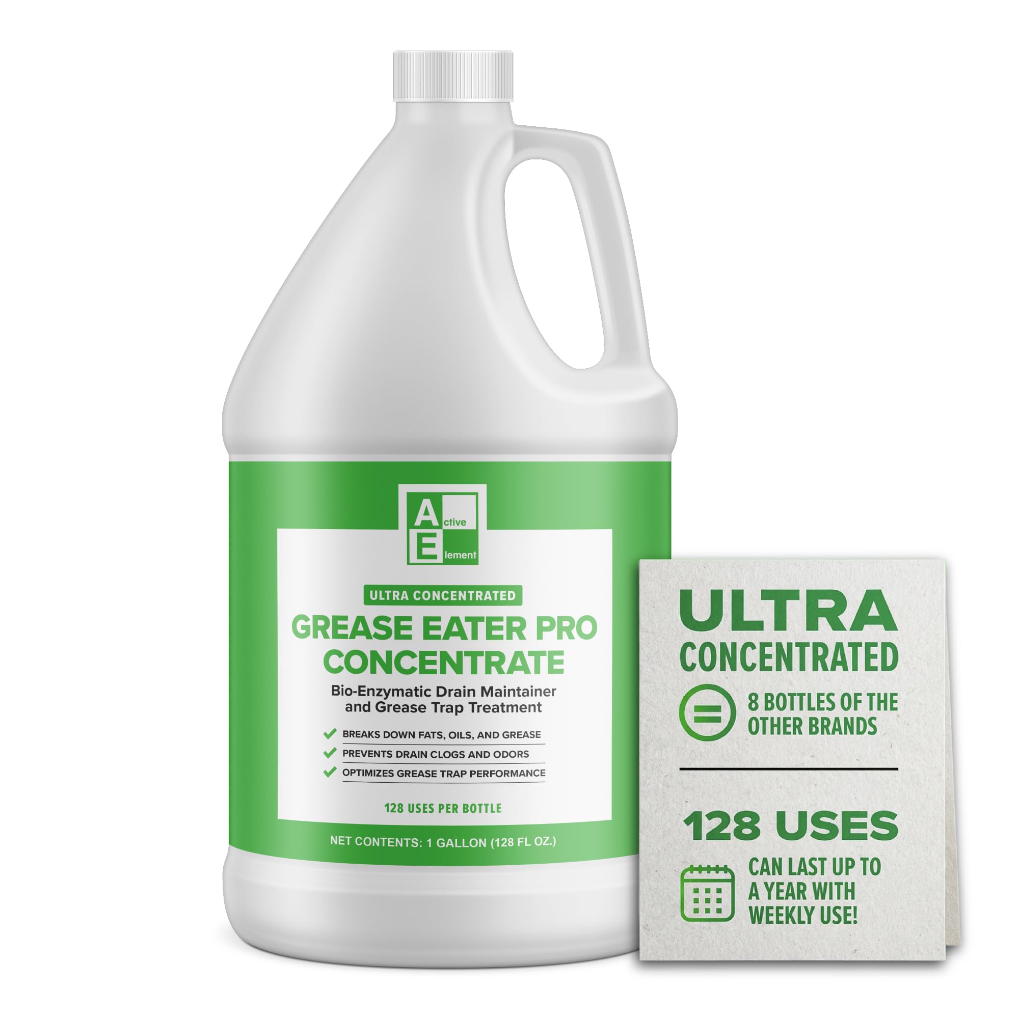Grease Eater Pro Concentrate 1 Gallon (128 Uses) - Enzyme Grease Trap Treatment & Drain Maintainer, Grease Trap Cleaner for Odor Control & FOG