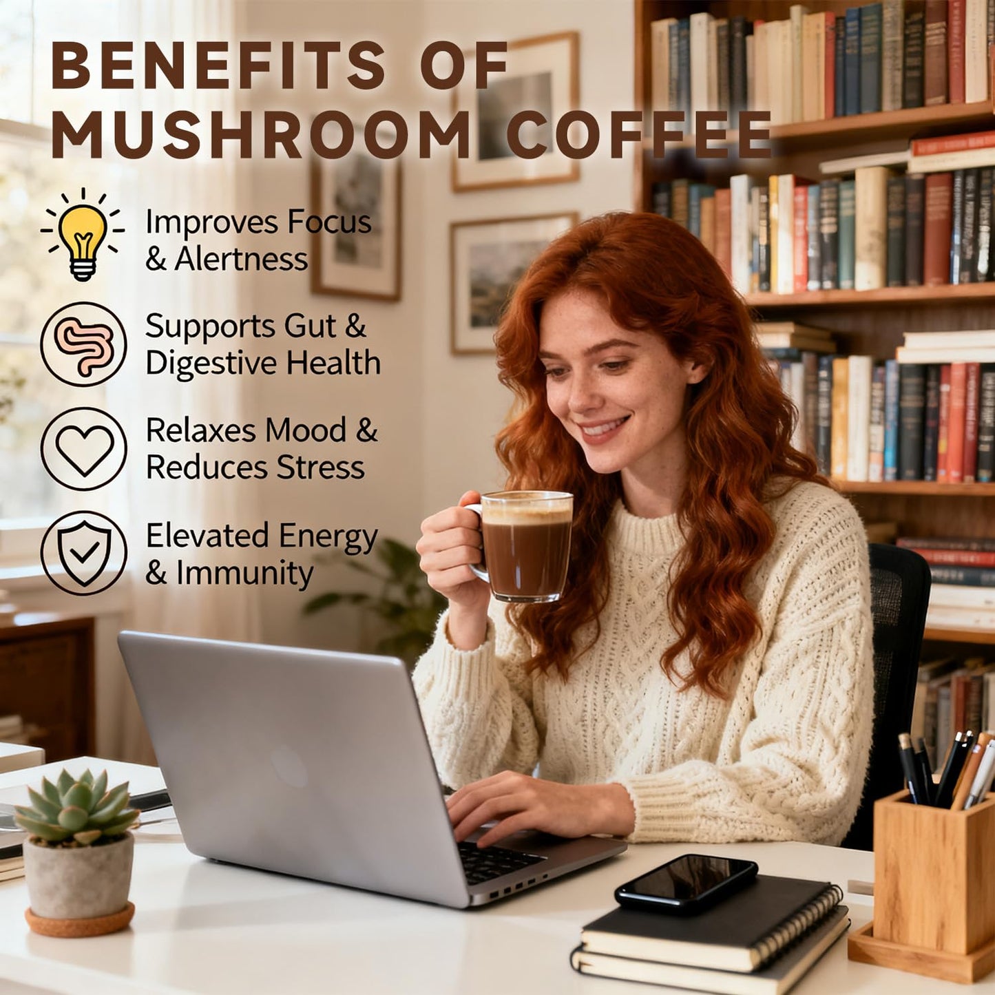 Mushroom Coffee?6 Organic Adaptogenic Mushrooms (Lion's Mane, Cordyceps, Reishi, Shiitake, Turkey Tail, King Trumpet) - Instant Coffee Blend