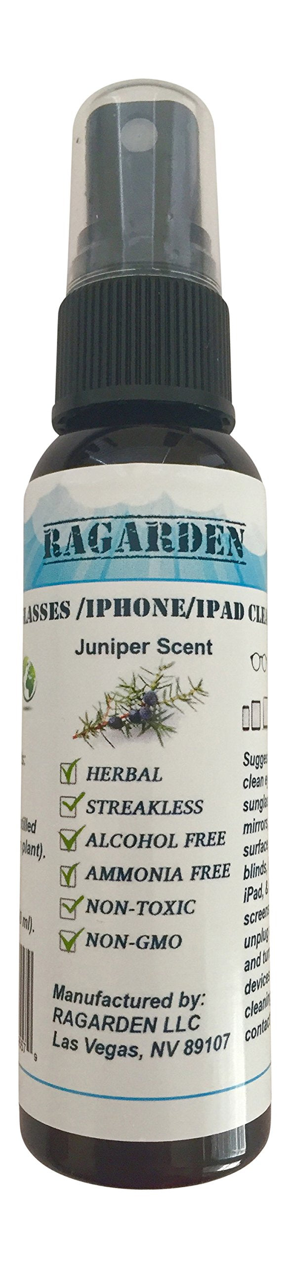 RAGARDEN Eyeglasses/iPhone/iPad Cleaner. Juniper floral water. 2 oz Spray Bottle.
