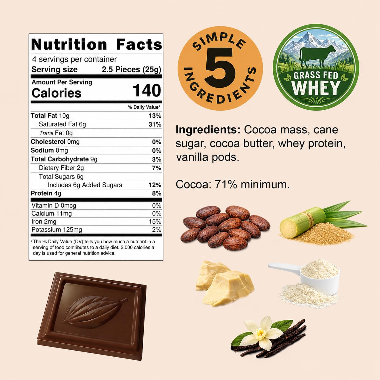 Chocotein | 16g Protein-Rich Premium Chocolate | 70% Dark Swiss Chocolate | 2X More Protein | 50% Less Sugar | Five Simple Ingredients | Made in