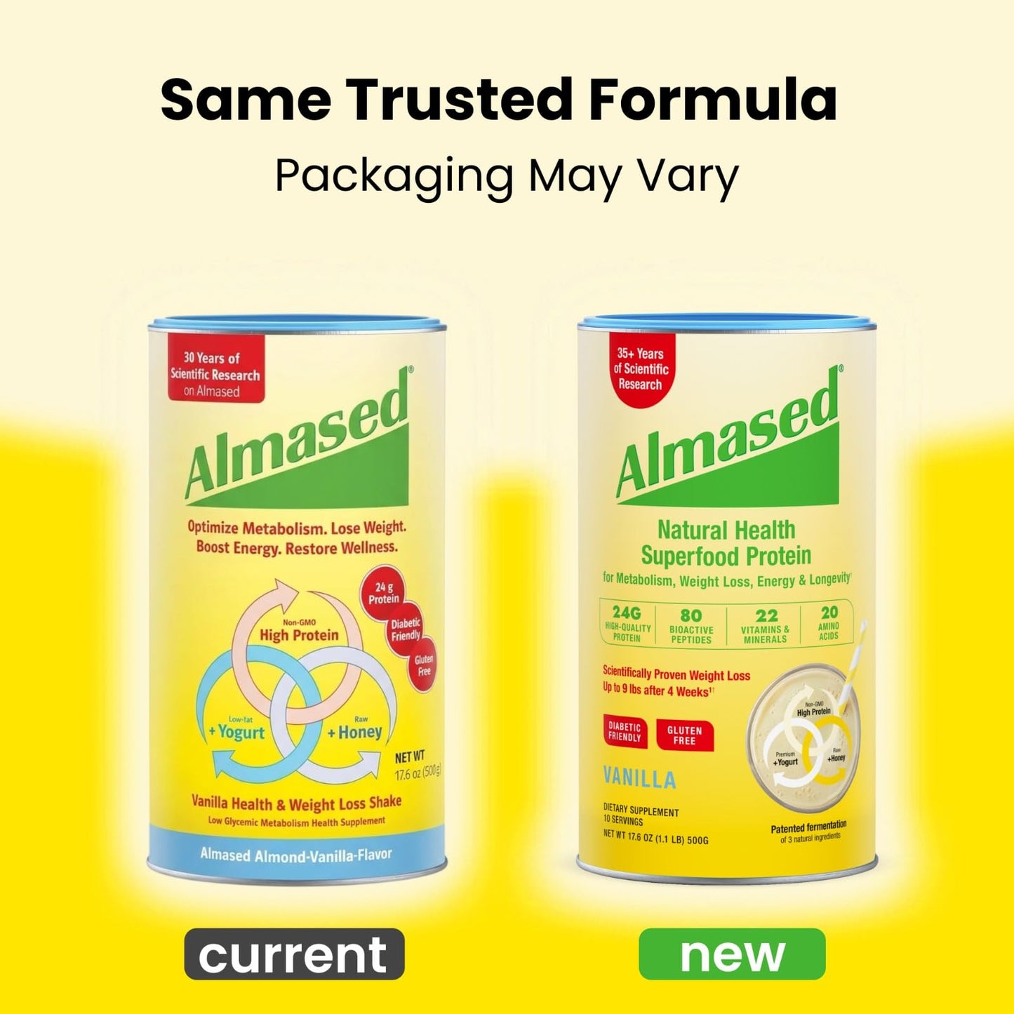 Almased Vanilla Protein Powder for Women & Men - Gluten-Free Meal Replacement Powder Supports Weight Loss & Muscle Retention - Low-Glycemic High Plant