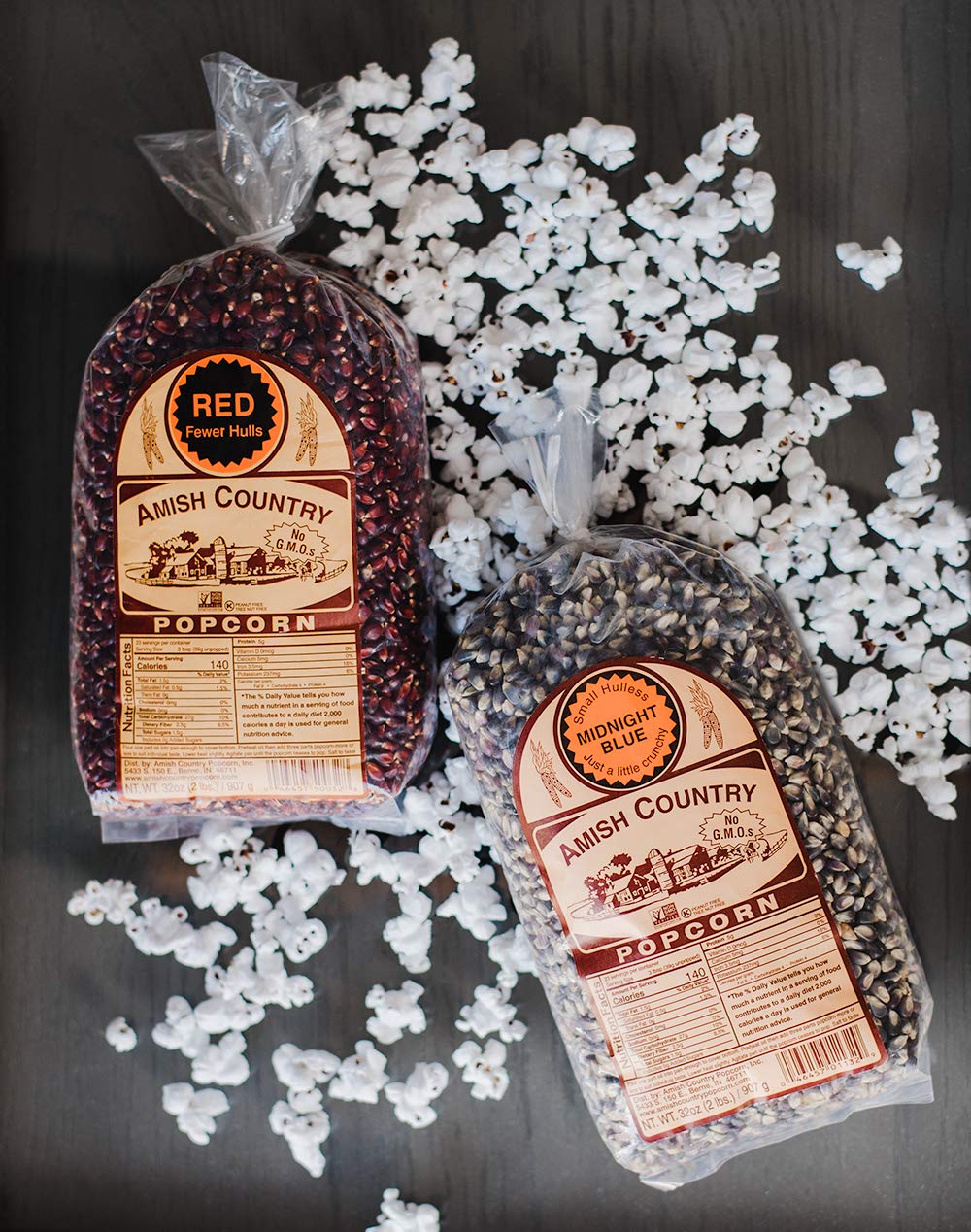 Amish Country Popcorn | 2-2 lb Bags | 2 lb Bag Red Popcorn Kernels & 2 lb Bag Midnight Blue Popcorn Kernels | Old Fashioned, Non-GMO and Gluten Free