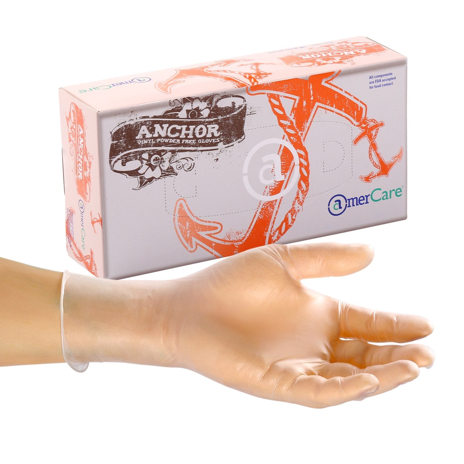 AMERCARE Anchor Vinyl Gloves XL Powder and Latex-Free (100 Pack)
