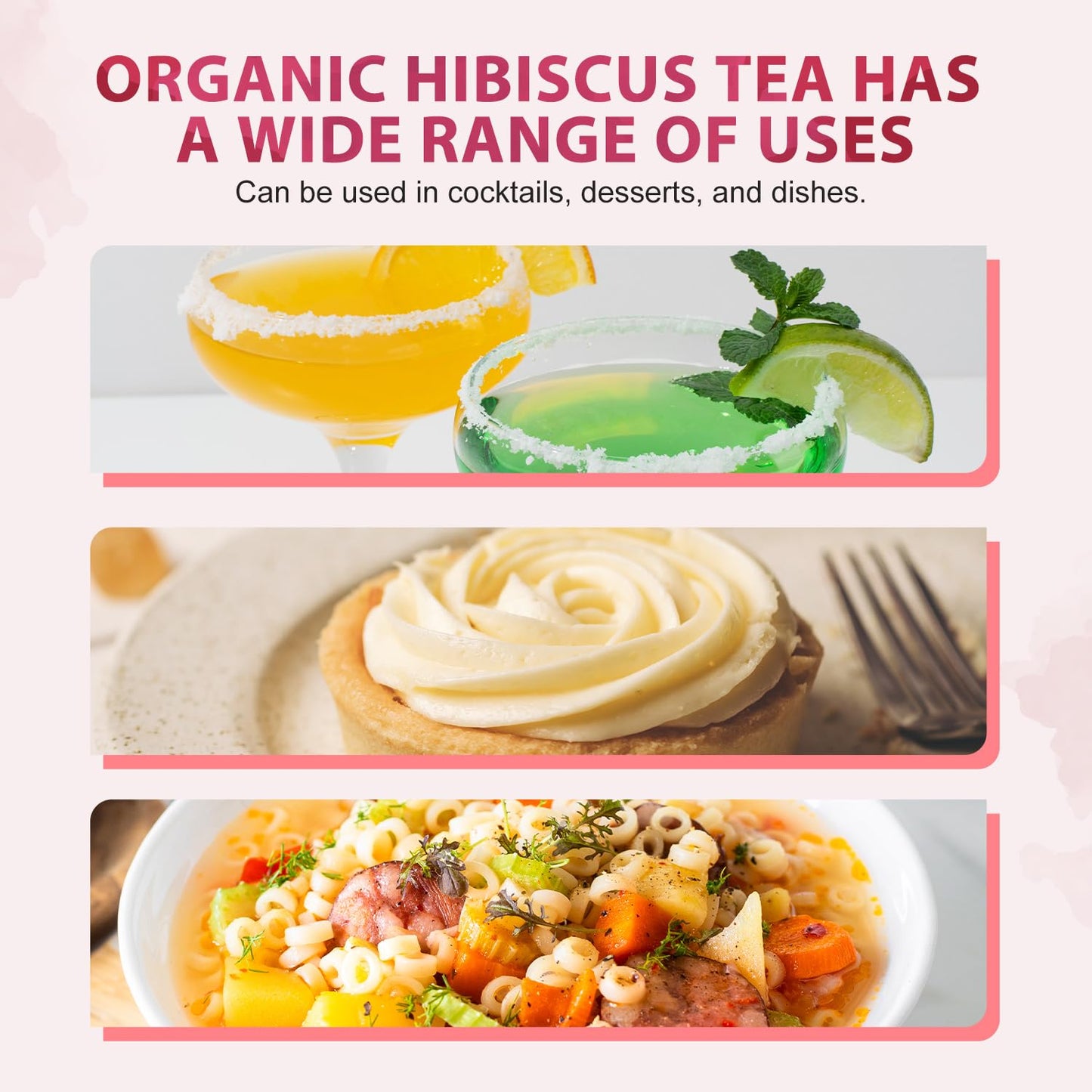 Soeos Organic Hibiscus Flower Herbal Tea, 1lb (16oz), Hibiscus Tea Loose Leaf, Bold Tart Flavor, Caffeine-Free & Naturally Refreshing, Perfect