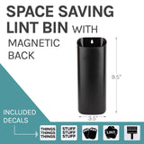 JS Jackson Supplies Small Black Lint Bin with Magnetic Back, Slim Profile Space Saving Trash Bin and Organizer for Laundry, Wall Mountable