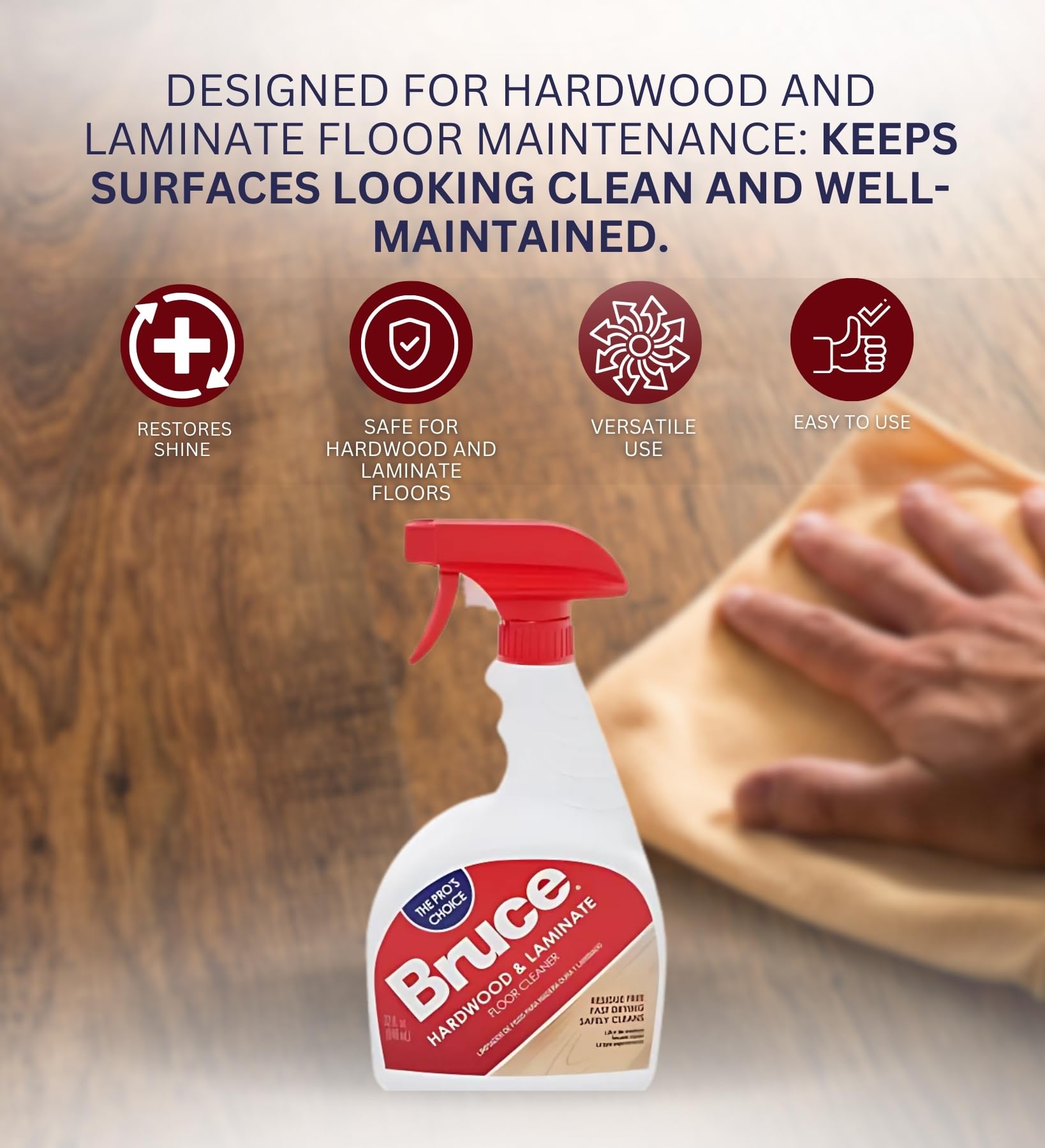 Bruce Fresh Scent Hardwood & Laminate Floor Cleaner Spray 32 oz Bundle with Microfiber Cloth - No-Wax Floor Cleaner Spray for Hardwood and Laminate