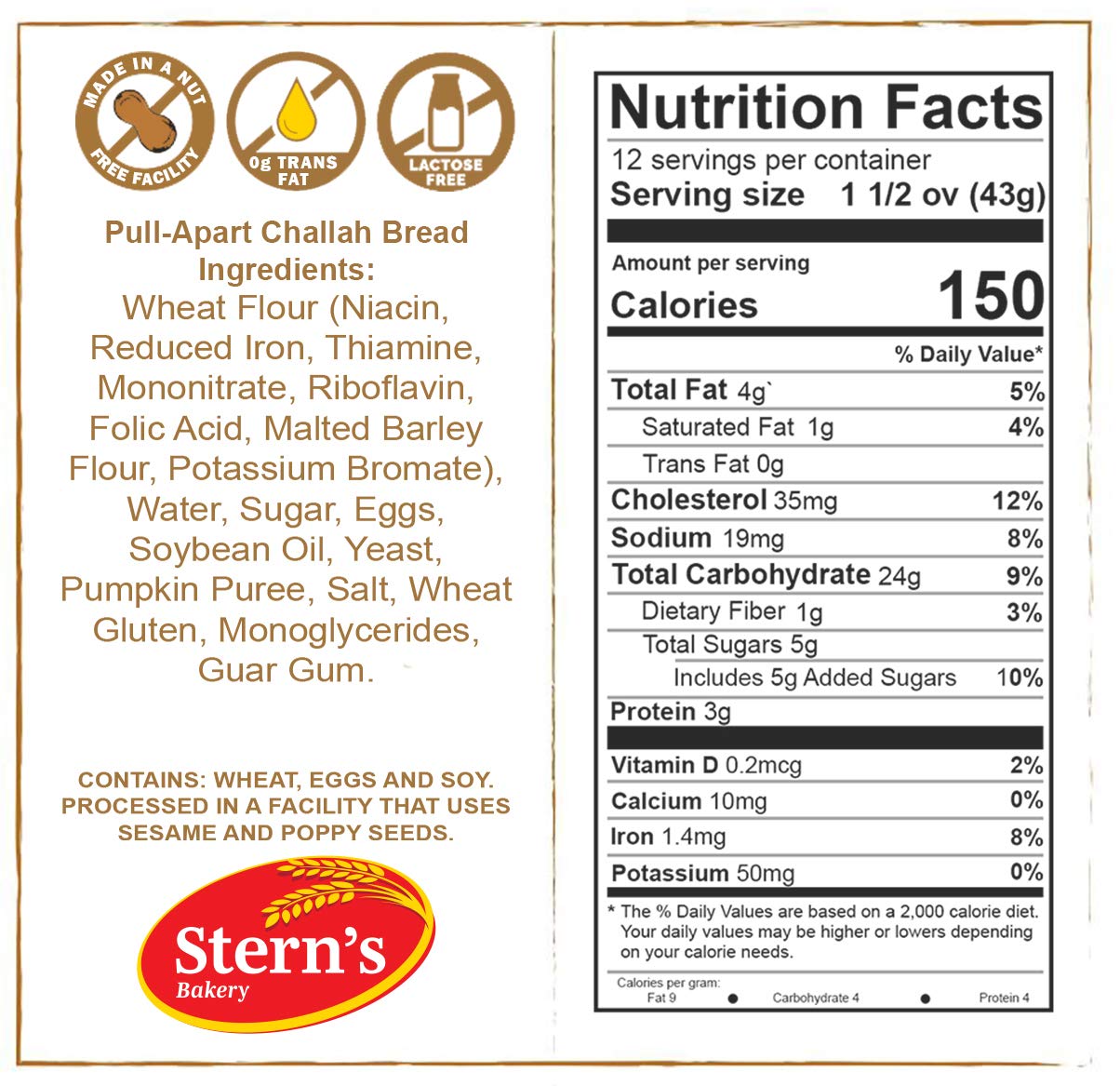 Pull-Apart Challah Bread 19 oz | Kosher | Stern’s Bakery [2 Challah Breads Per Pack]