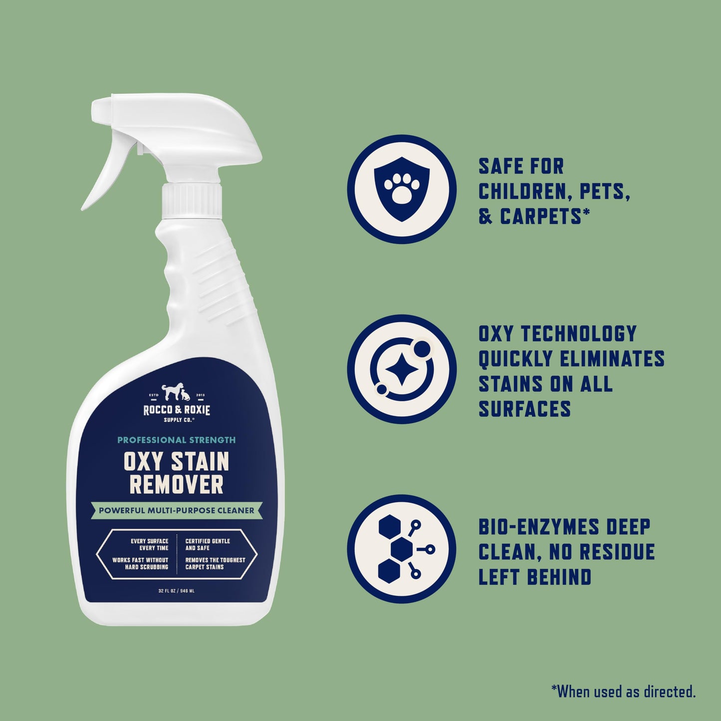 Rocco & Roxie Oxy Stain Remover - Oxygen Powered Carpet Cleaner Spray - Pet Stain Remover for Carpet, Spot Cleaner for Upholstery, Couch, Laundry