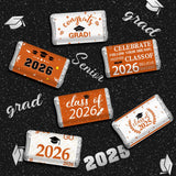 Graduation Party Decorations, 2026 Graduation Candy Stickers, 120 PCS Orange White Congrats Grad Mini Candy Wrapper Class of 2026 Bar Label Sticker