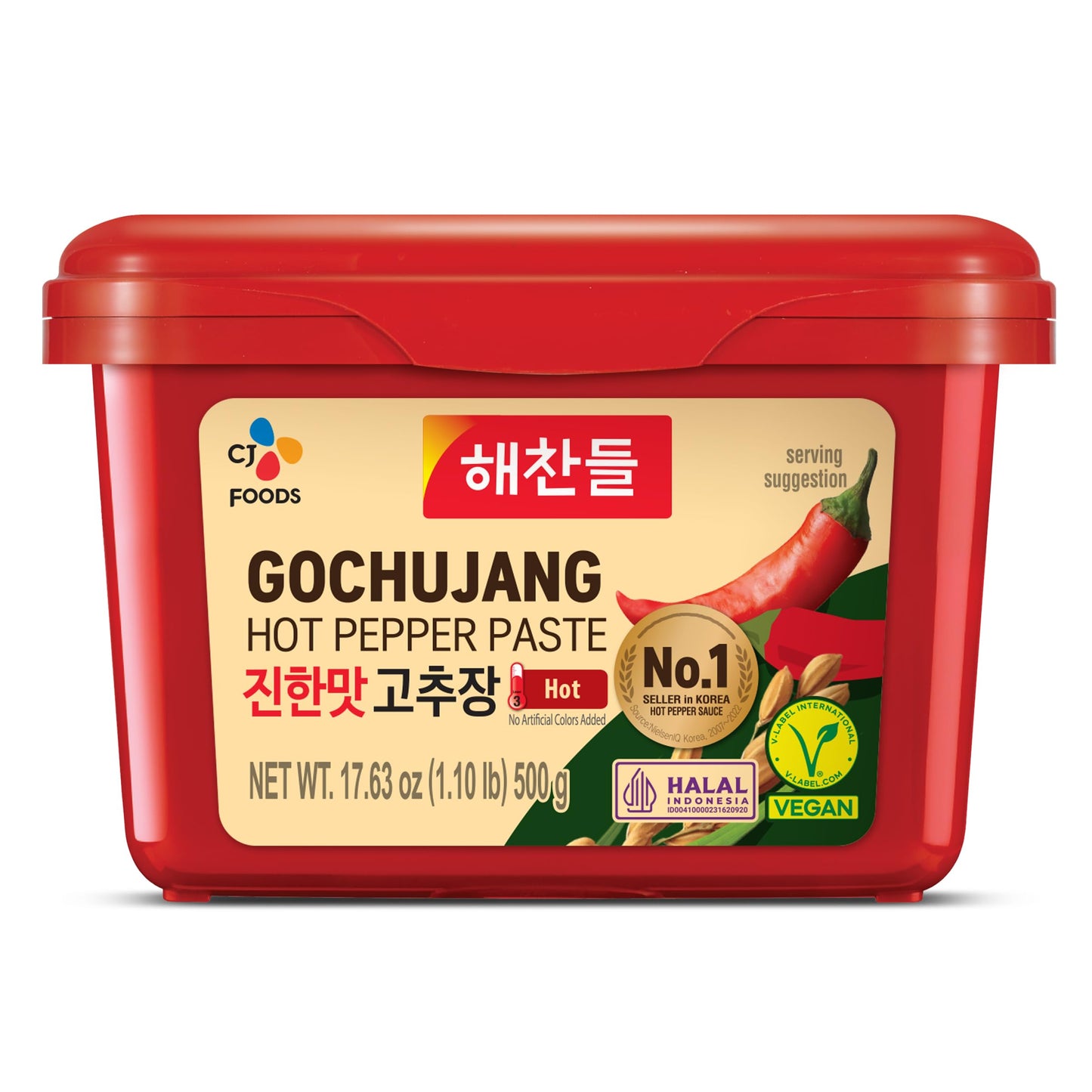 CJ Haechandle Hot Pepper Paste 500g Korean Spicy Red Chile Paste 1.1 lb., Gochujang, 17.63 Ounce
