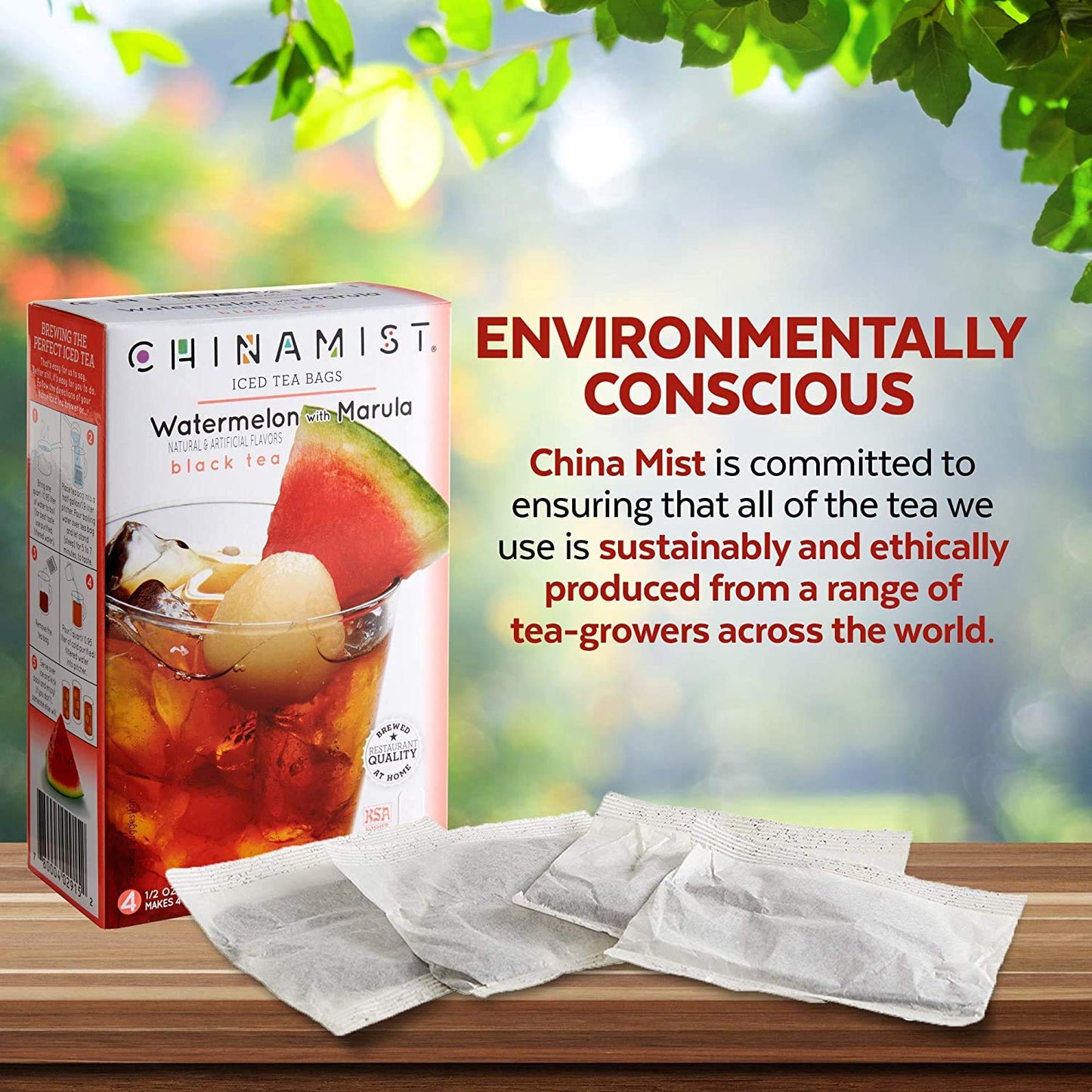CHINAMIST Watermelon with Marula Black Iced Tea Filter Bags - Refreshing Fruit-Infused Black Tea - Each Bag Brews Half Gallon - 4 Filter Bags (Pack