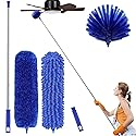Professional Microfibre Dusters for Cleaning - Extendable 30-81" Cobweb Remover Kit with 3 Washable Heads, Bendable Design for High Ceilings, Fans