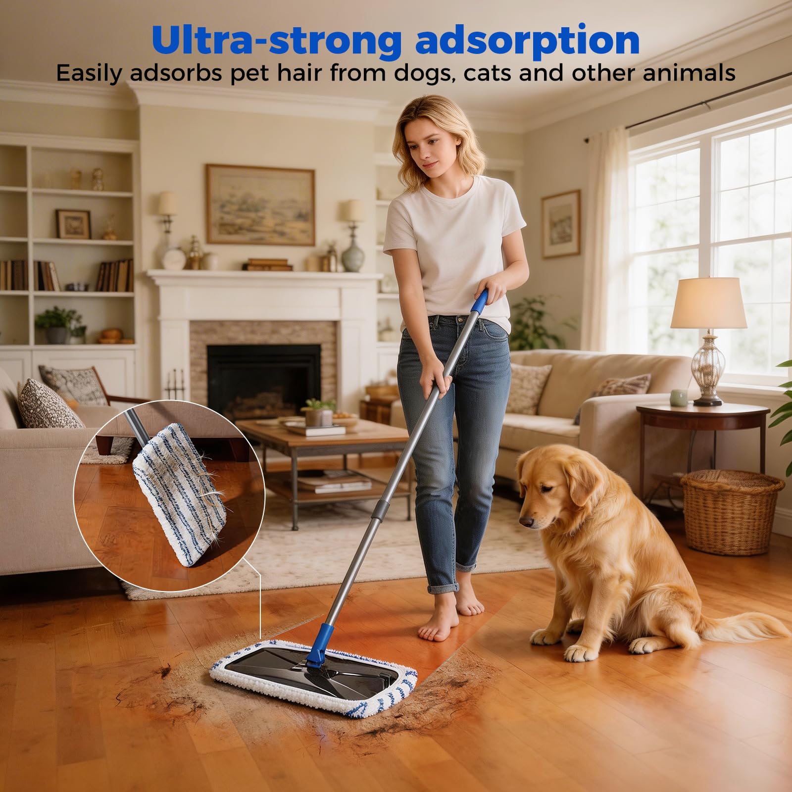 Masthome Extra Large Microfiber Mop for Floor Cleaning, 16“ Flat Mop with 5 Pad for Wet & Dry Use, Dust Mop for Hardwood Laminate Tile Ceramic, 1