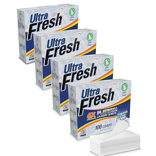 Ultra Fresh Platinum 4 Pack Laundry Soap Detergent Sheets, Ultra Concentrated, Stain Fighting, Fragrance & Dye Free, 400 Loads