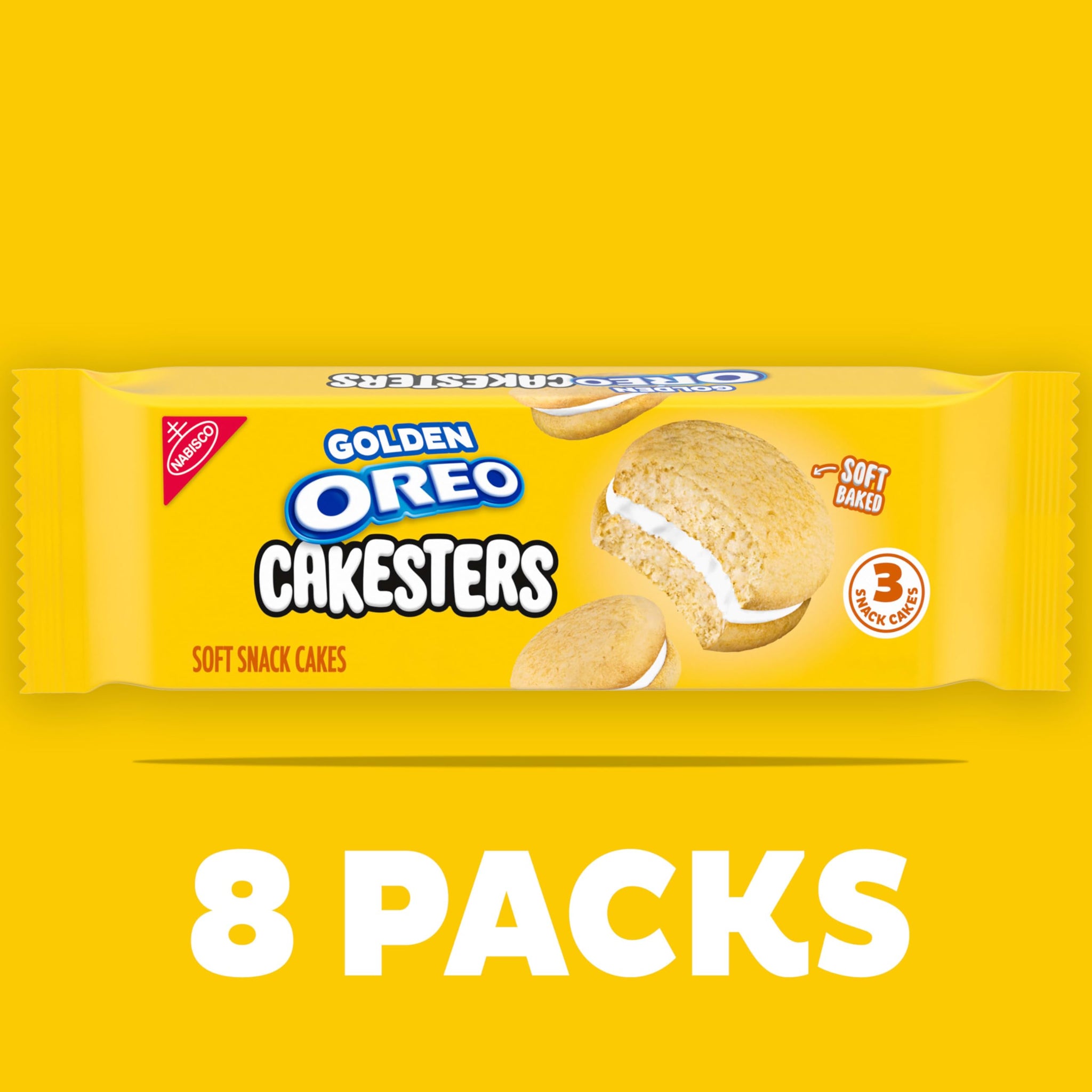 OREO Golden Cakesters Soft Snack Cakes, 8-3.03 oz Snack Packs