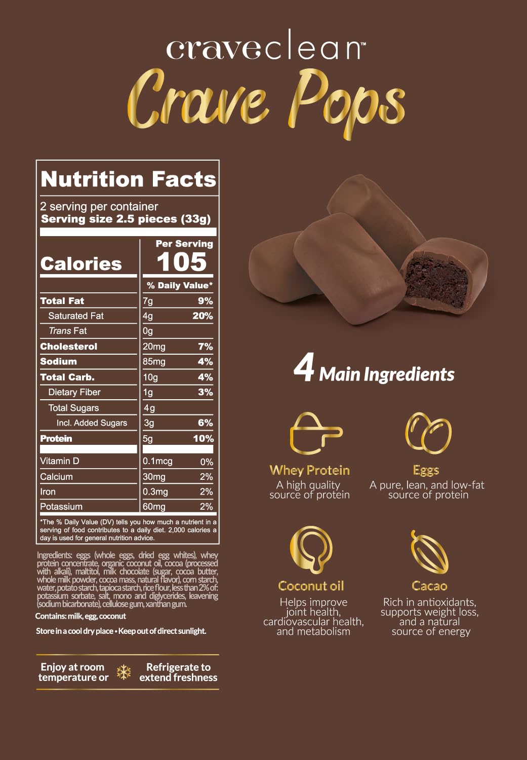 Milk Chocolate Brownie Pops (Full Case) Gluten-Free, High Protein (10g), Low Sugar, Guilt-Free Snack with Clean Ingredients - No Seed Oils - Kid