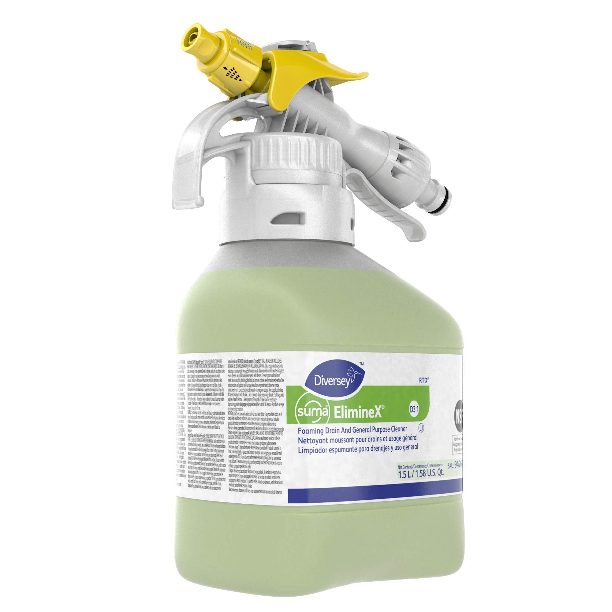 Diversey 94266308 SUMA ElimineX Foaming Drain & General Purpose Cleaner, Ready-to-Dispense (RTD) Spray, Concentrate, 1.5-Liter