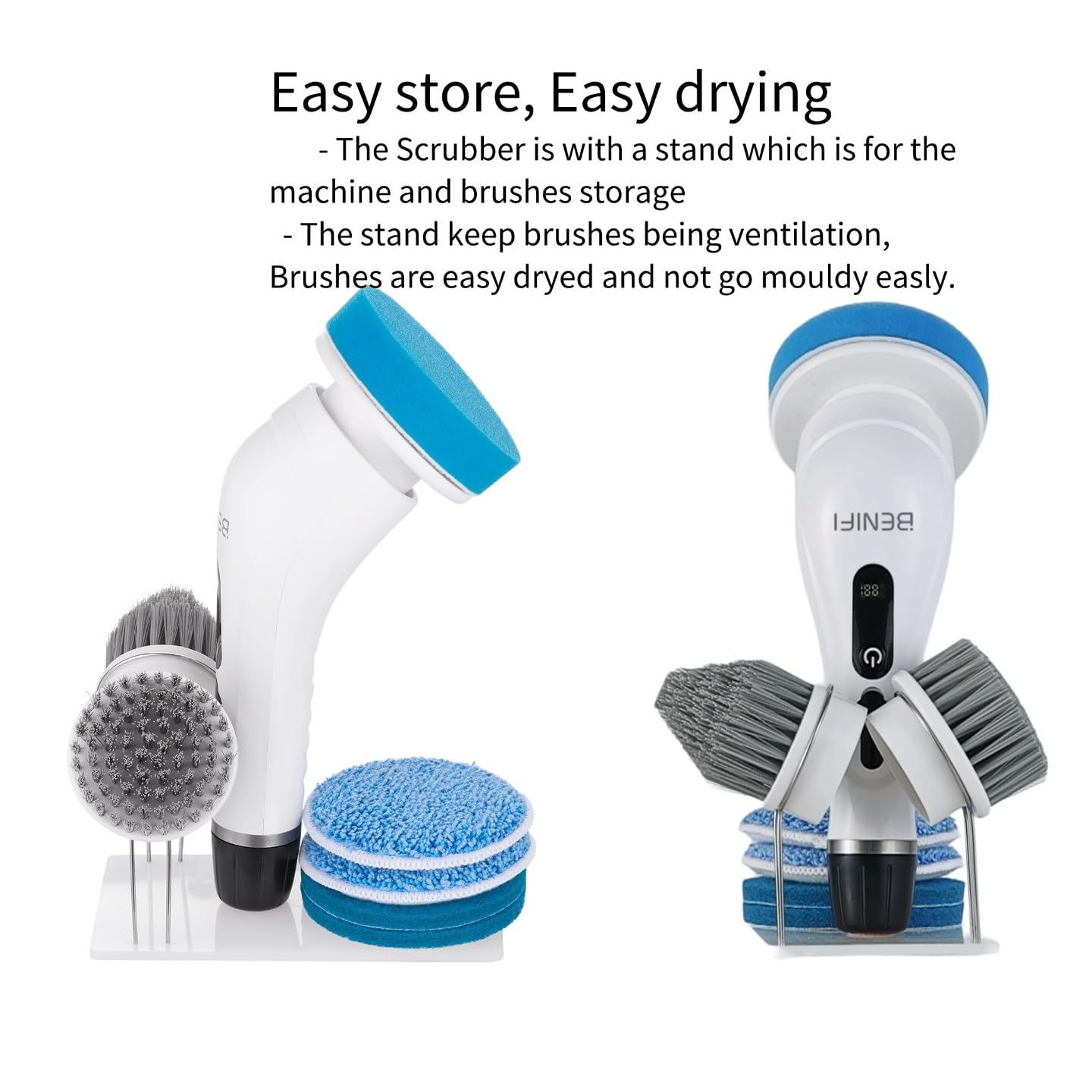 Benifi Electric Spin Scrubber Full-Body IPX7 Waterproof Cordless Bathroom Cleaning Brush with Power LCD Display and 8 Brush Heads