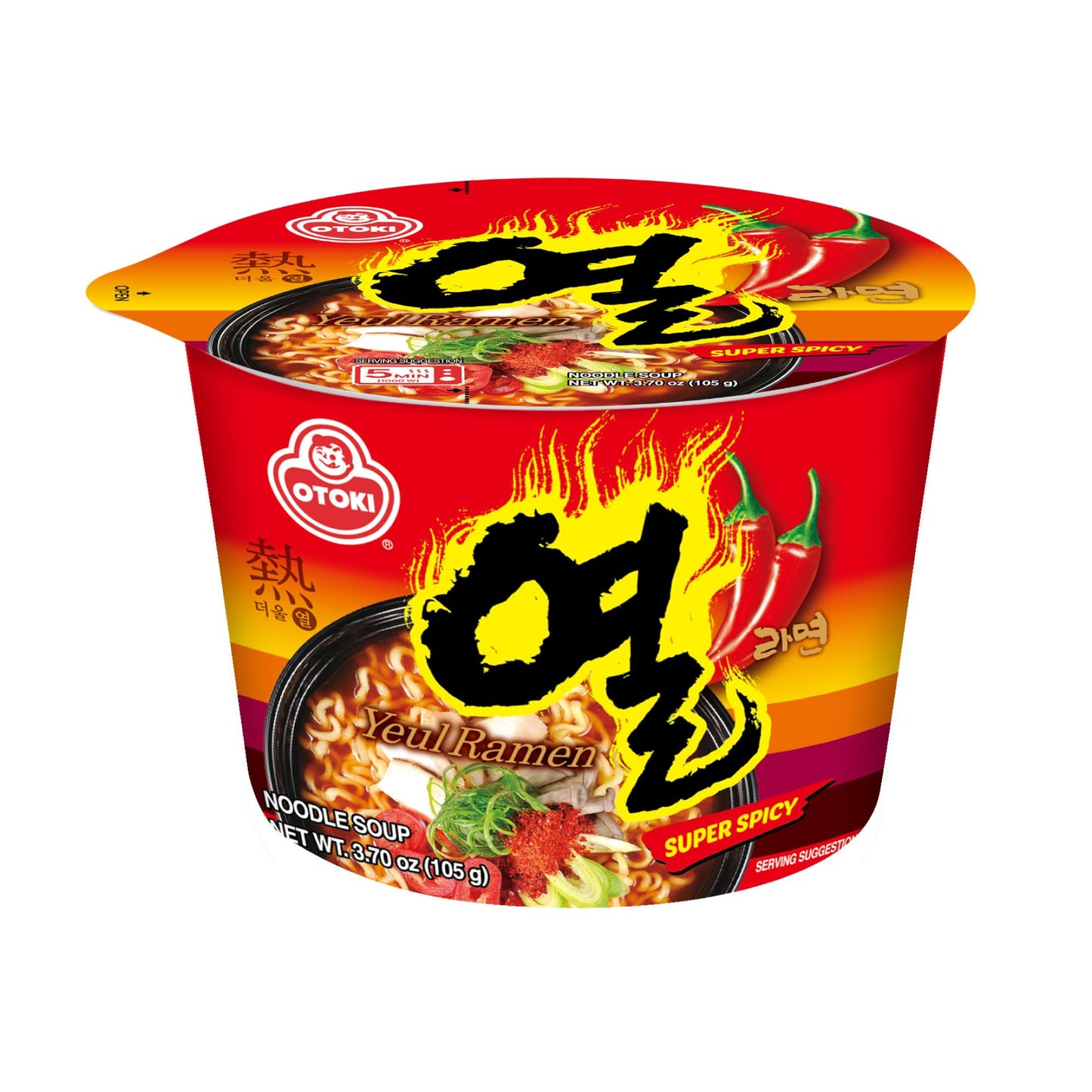 OTOKI Yeul Ramen Bowl - Super Spicy Korean Ramen with Savory Broth, Chewy Noodles, 3.70oz (Pack of 6)