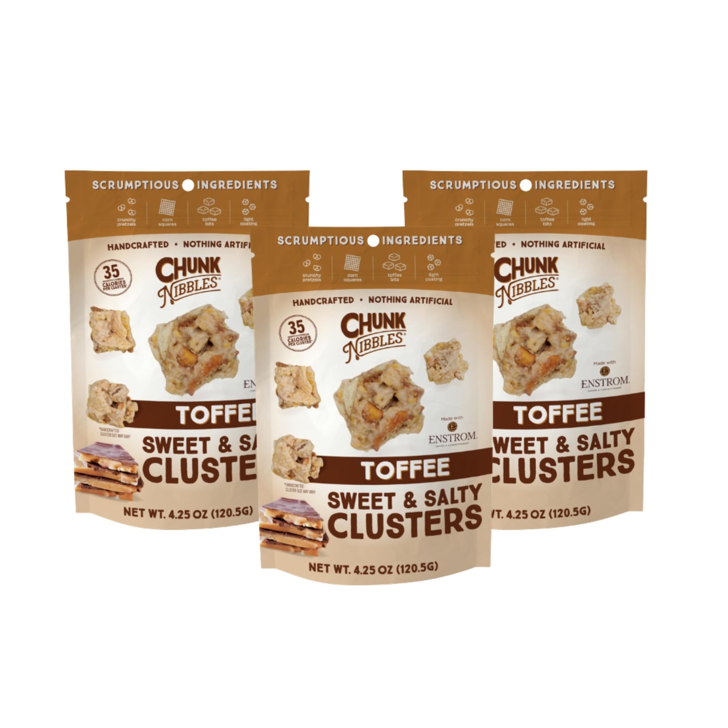 Chunk Nibbles Toffee Snack Clusters - Buttery Milk Chocolate Toffee with Pretzels & Corn Squares - Award-Winning Gourmet Treat, Small Batch
