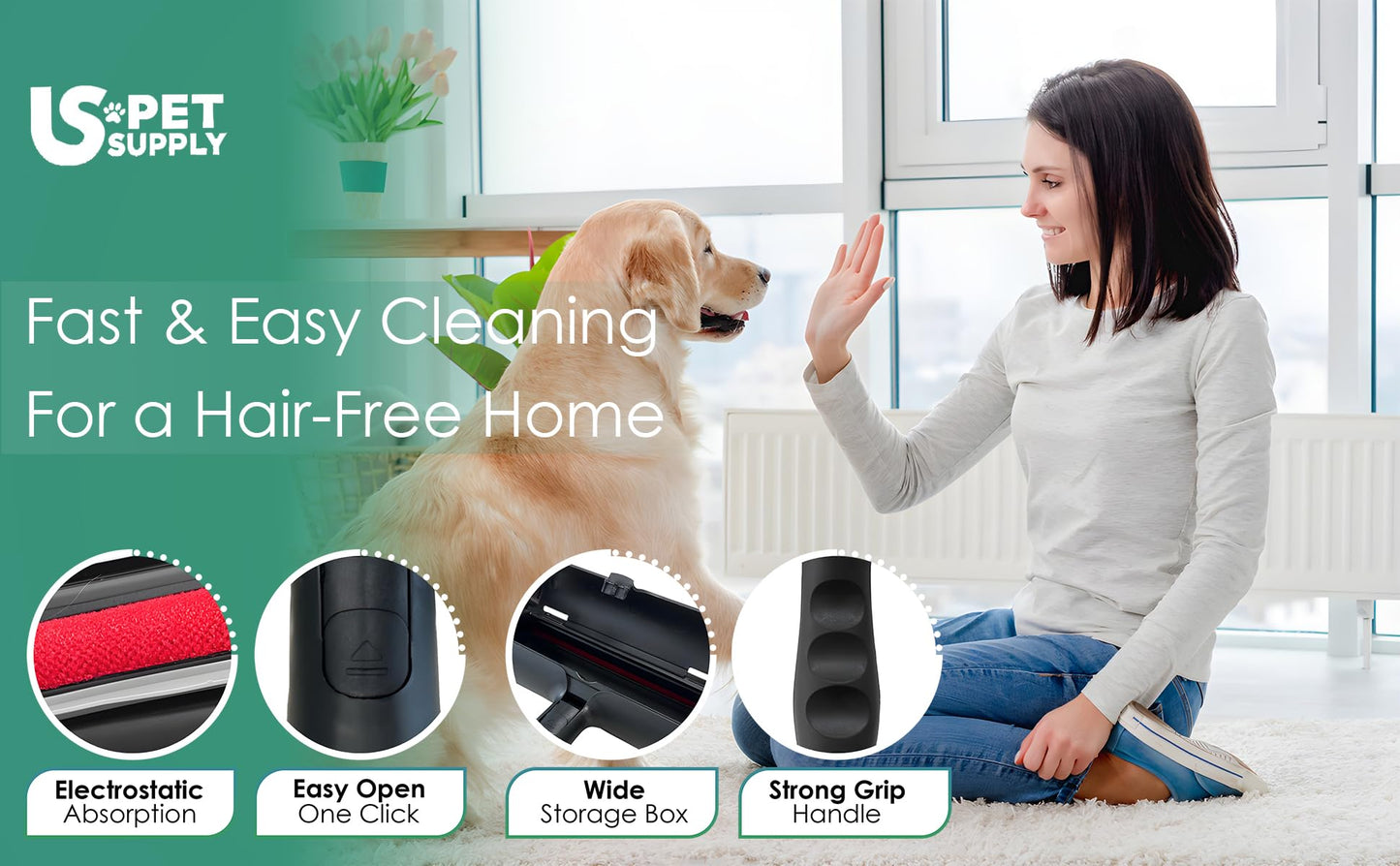 US PET SUPPLY Pet Hair Remover Roller-Reusable, Self Cleaning Lint Roller for Pet Hair Removal on Furniture, Carpets, Clothes & Car Seats-Dog & Cat