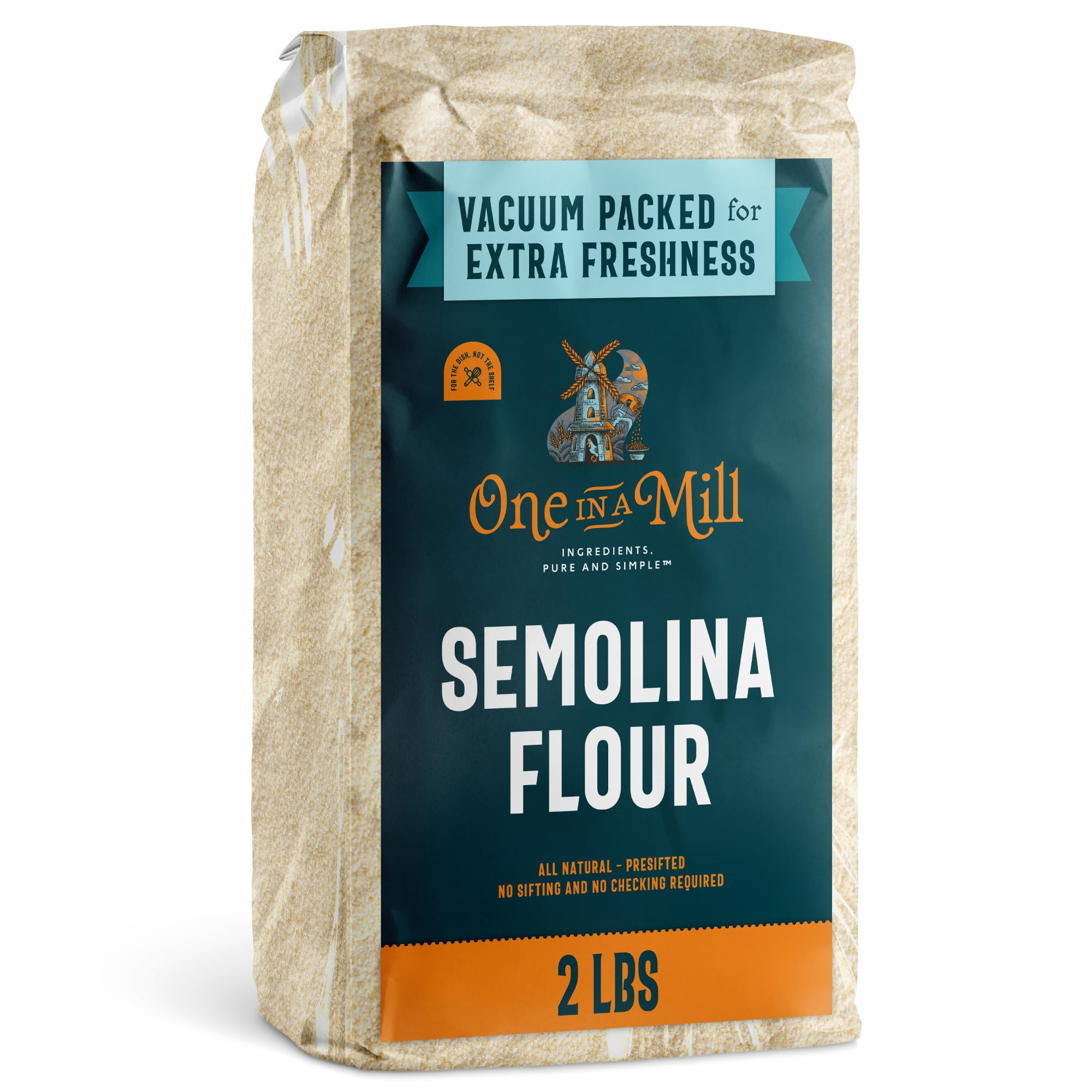 ONE IN A MILL Semolina Flour 2 LB (Pack of 1) | High Protein Durum Wheat Flour for Pizza Dough, Pasta, Bread, and Couscous | Vacuumed Packed