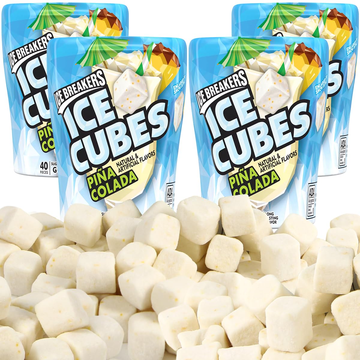 Pina Colada Gum to Enjoy Home Snaking Moments - Sugar Free Refreshingly Cool Cubed Chewing Gum for Mother's Day, Kids School Bags, Party Favors